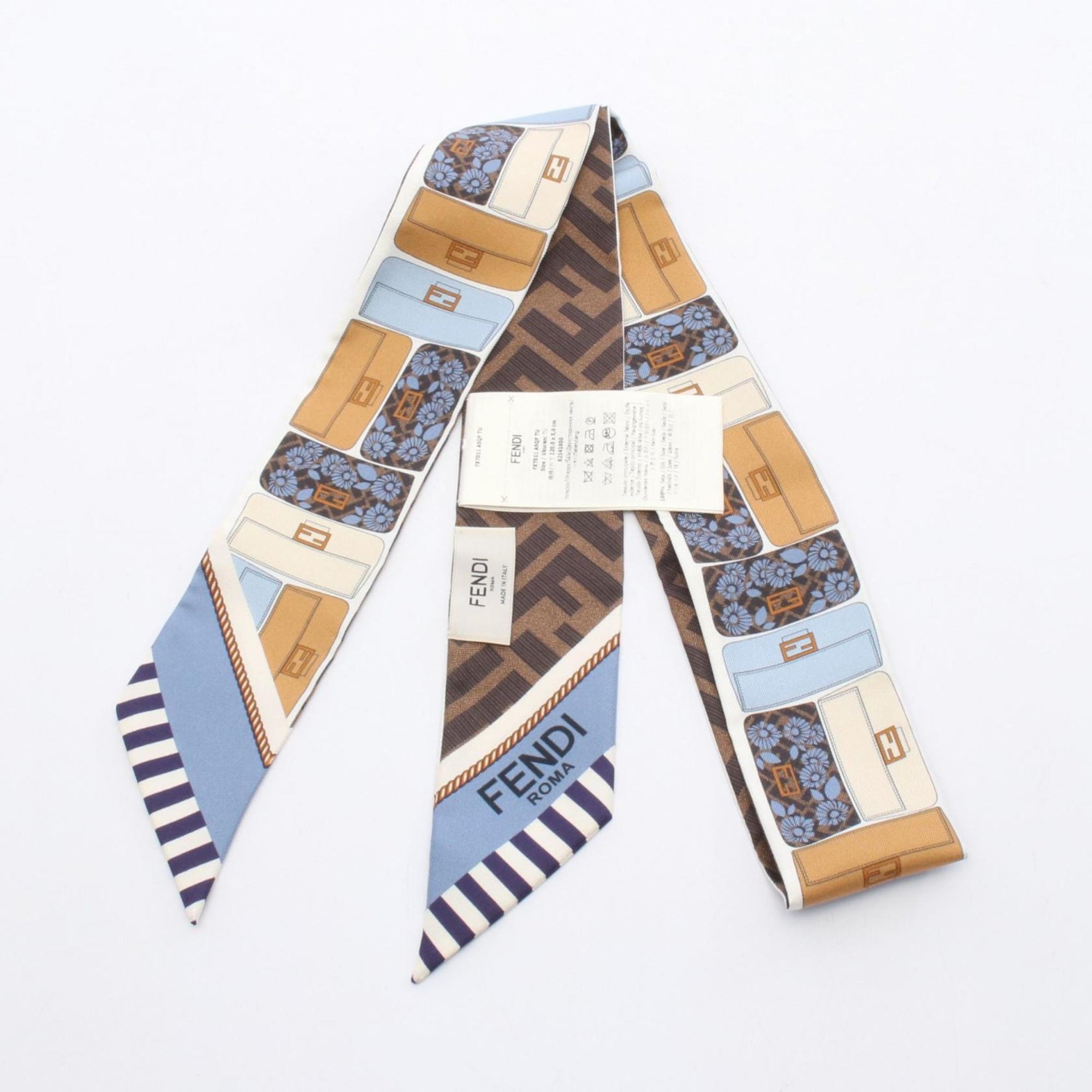 FENDI Wrappy Silk Scarf in Multicolor Blue and Brown