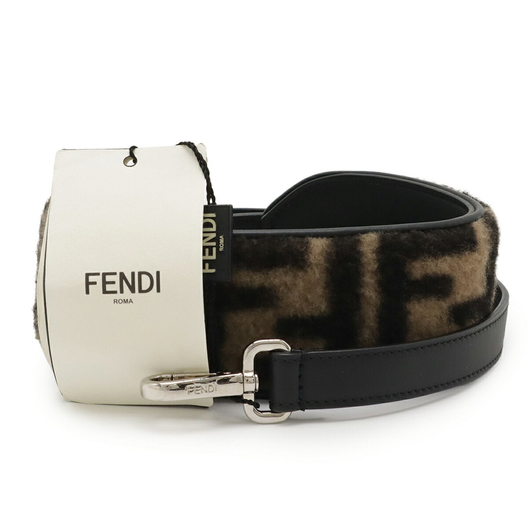 FENDI Zucca pattern shoulder strap for bags, fur and leather, beige black