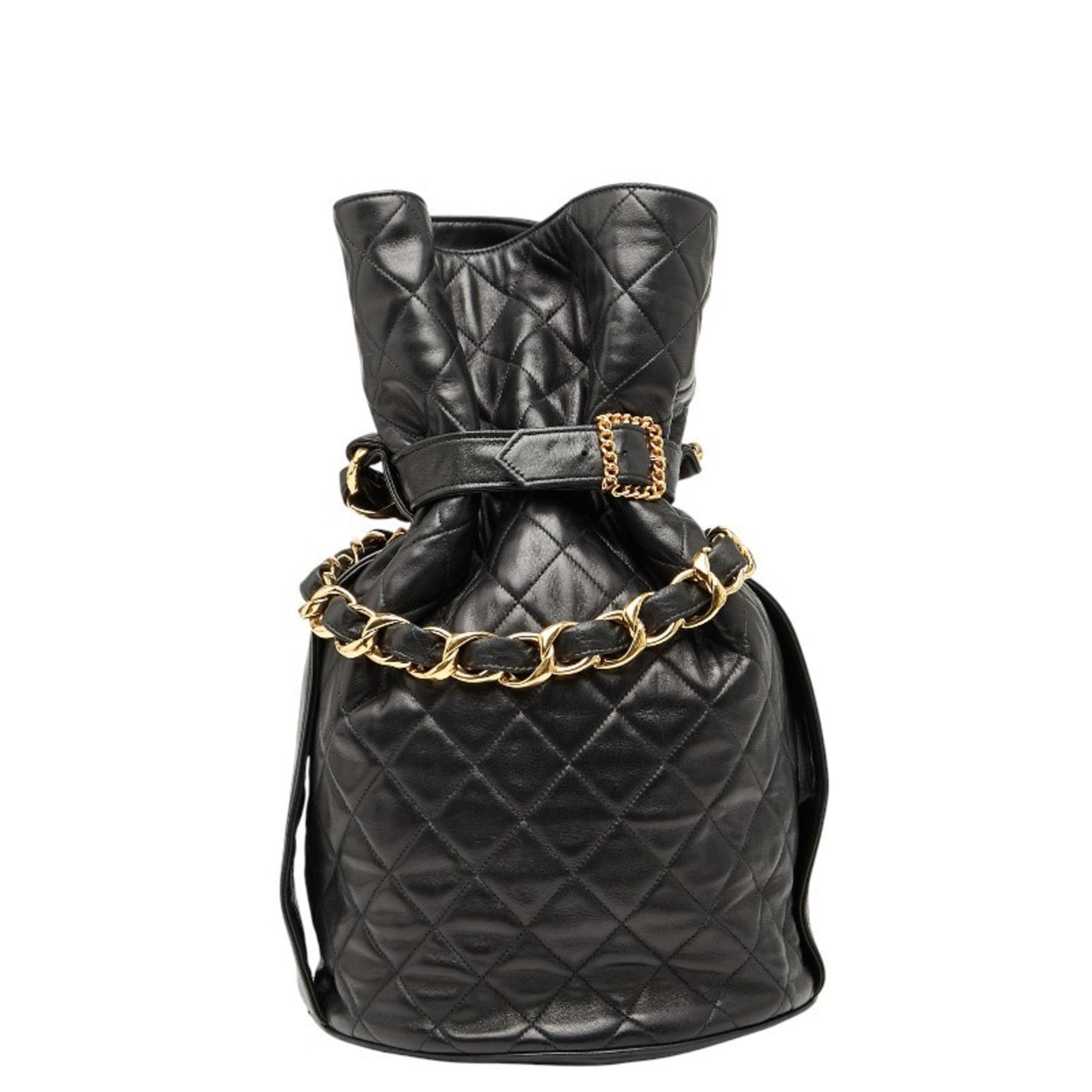 CHANEL Coco Mark Matelasse Drawstring Chain Shoulder Bag in Lambskin