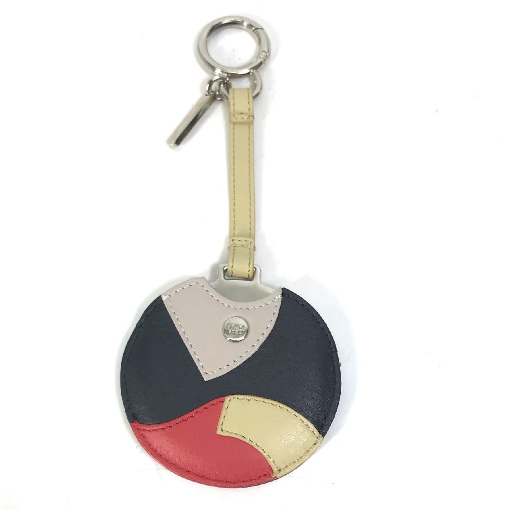 FENDI Mirrored Keychain/Key Ring/Accessory/Bag Charm Leather Black/Red/Beige