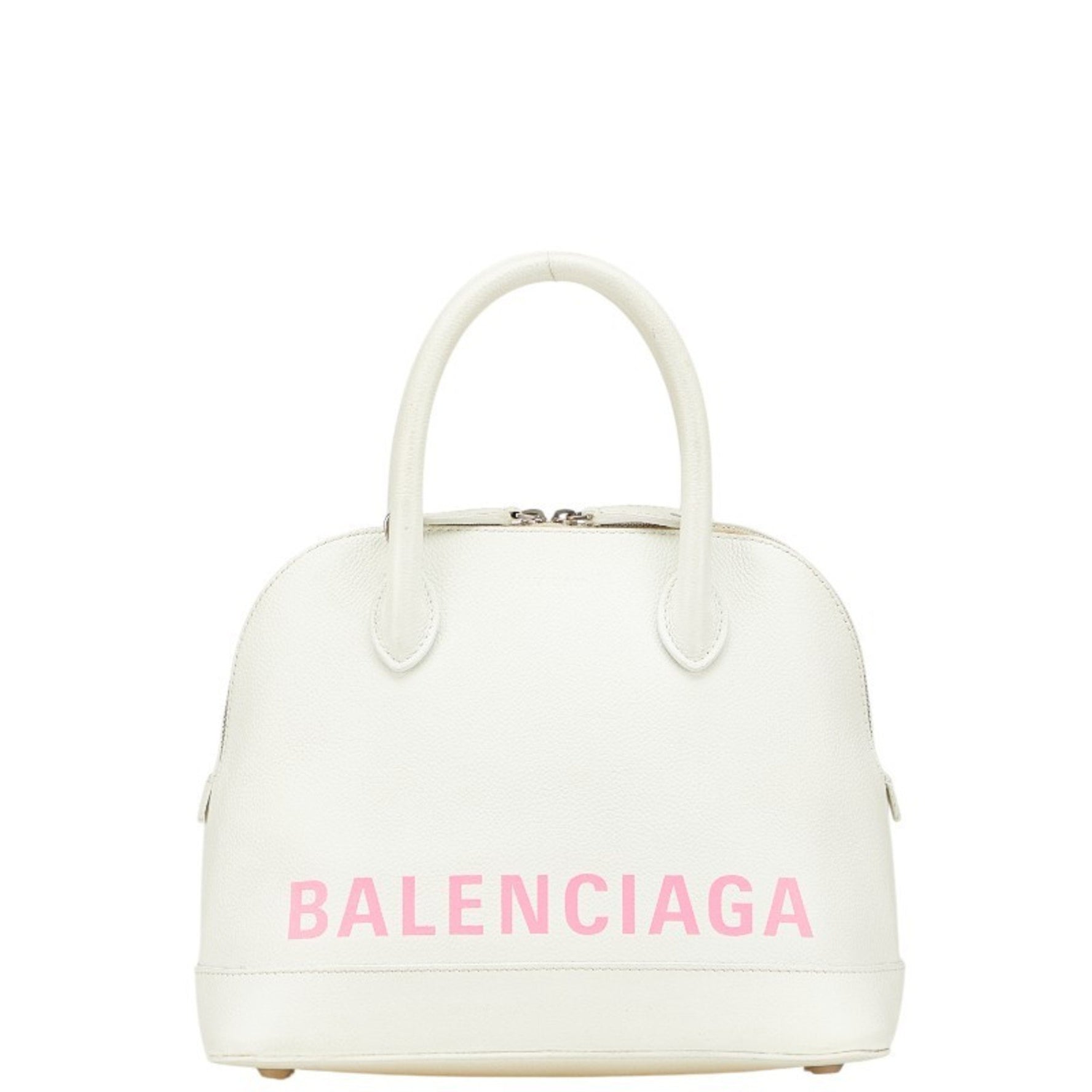 Balenciaga Ville Top Handle S Handbag in White and Pink Leather .