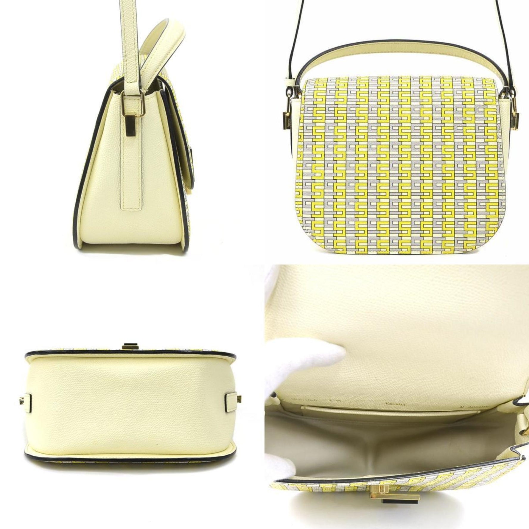 Valextra Iside Crossbody Leather Handbag/Shoulder Bag in Yellow, Gray, and Ivory