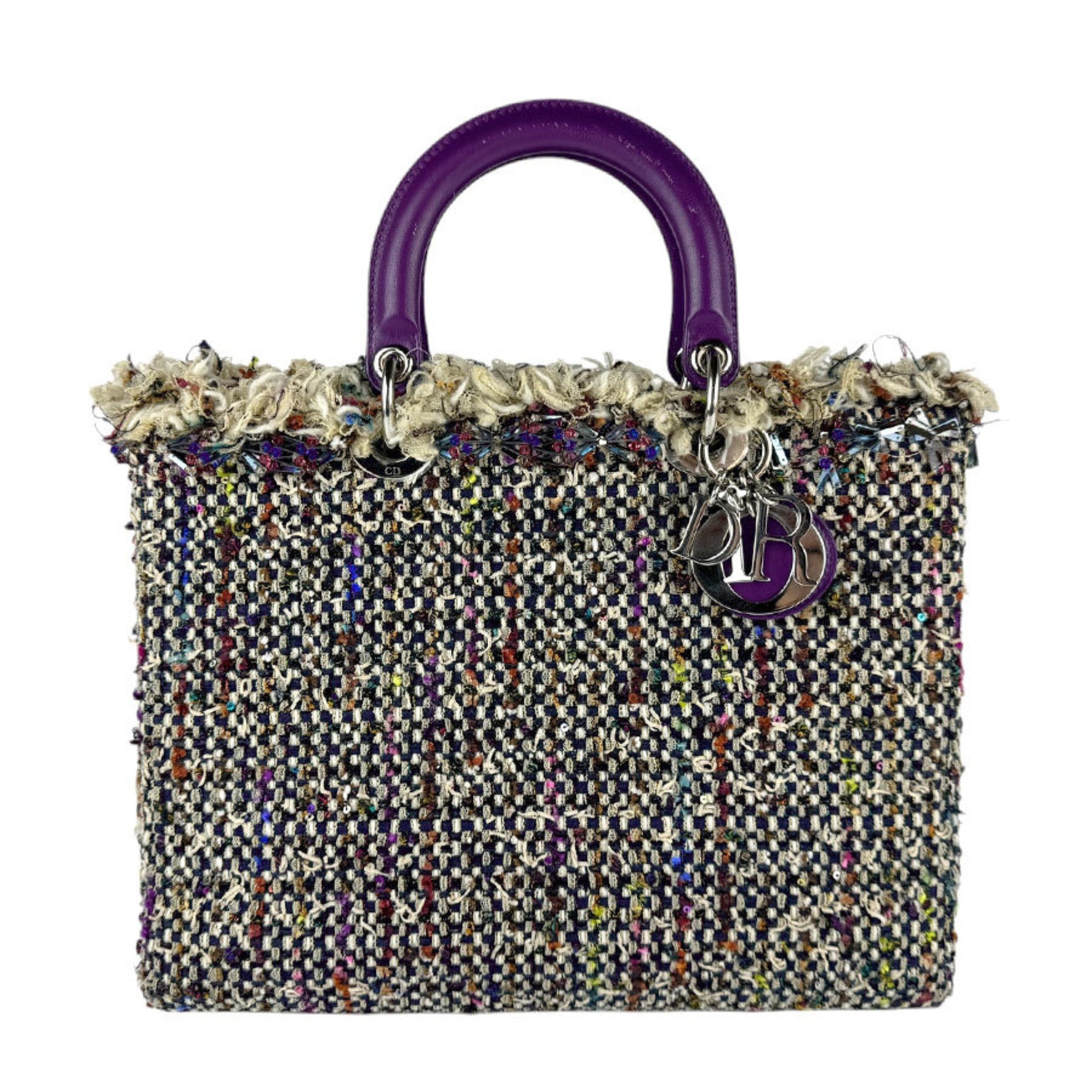 Christian Dior handbag shoulder bag Lady tweed leather multicolor purple silver ladies