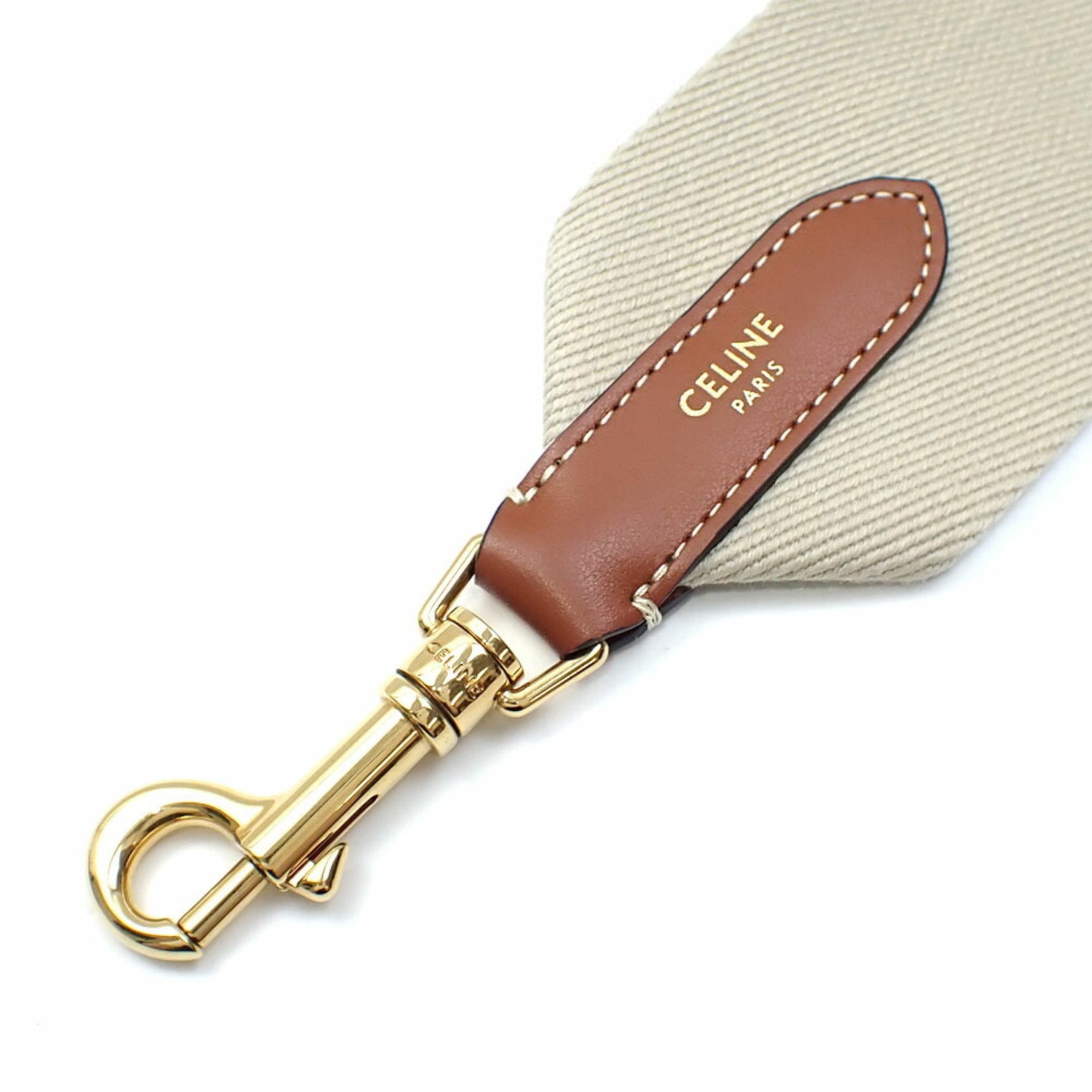 Celine Jacquard Short Shoulder Strap for Bags, Beige, White, Wool, and Calfskin