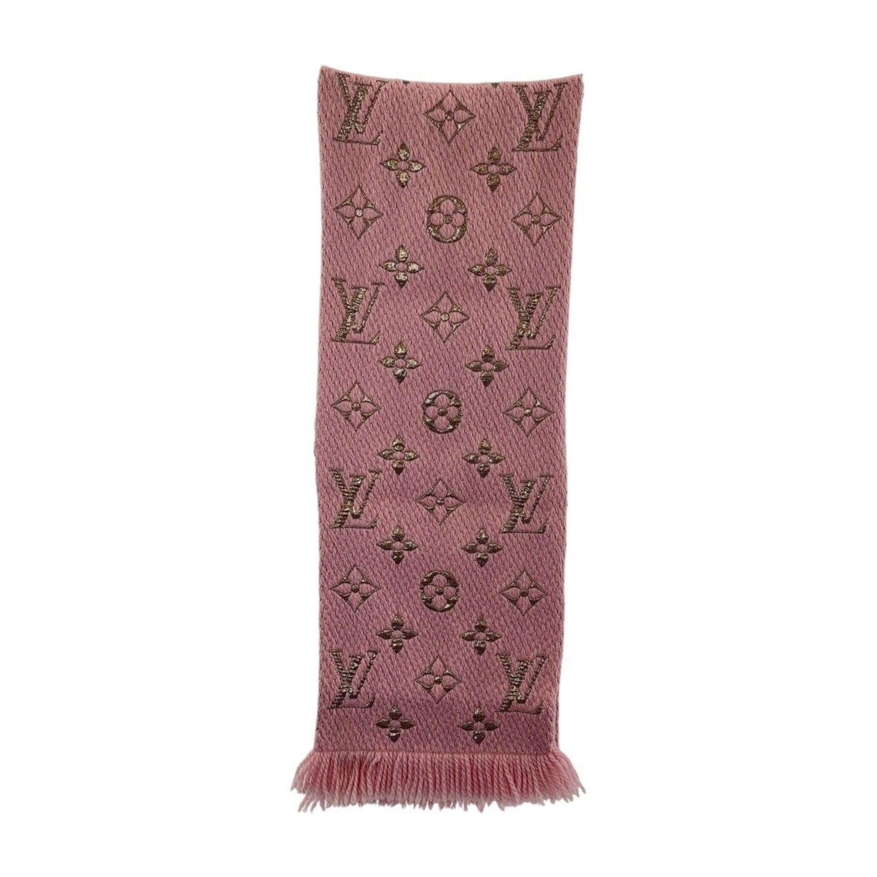 LOUIS VUITTON Monogram Echarpe Logomania Shine Rose Ballerine Gold Wool Scarf M70466