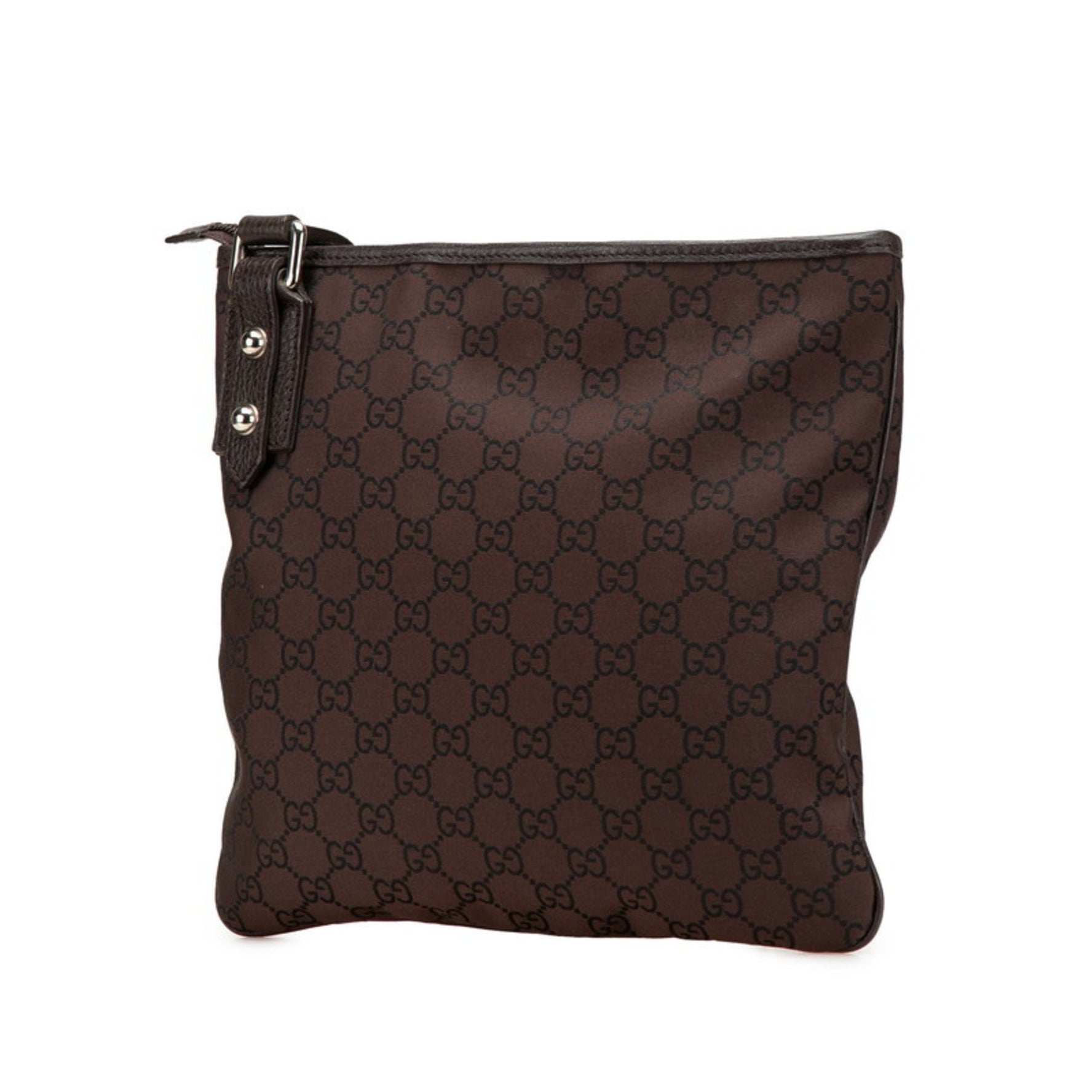 Gucci GG Nylon Shoulder Bag Brown Black Leather Women's GUCCI
