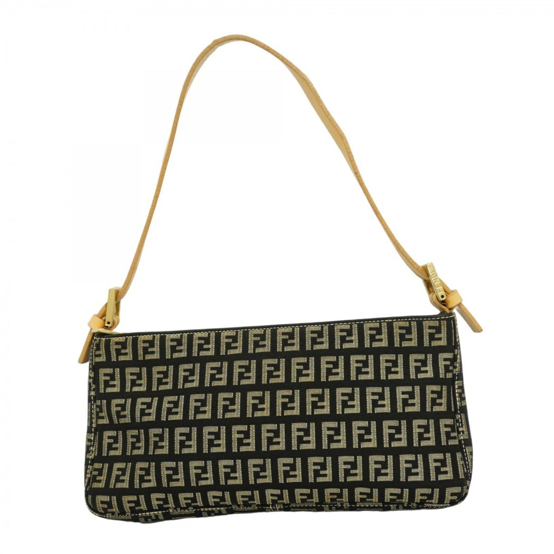 Fendi Zucchino Shoulder Bag in Nylon Canvas, Black and Beige