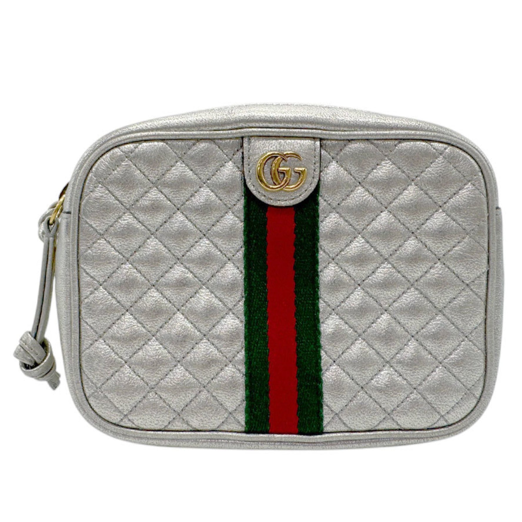 GUCCI Shoulder Bag GG Marmont Leather Silver Gold Women's z2999