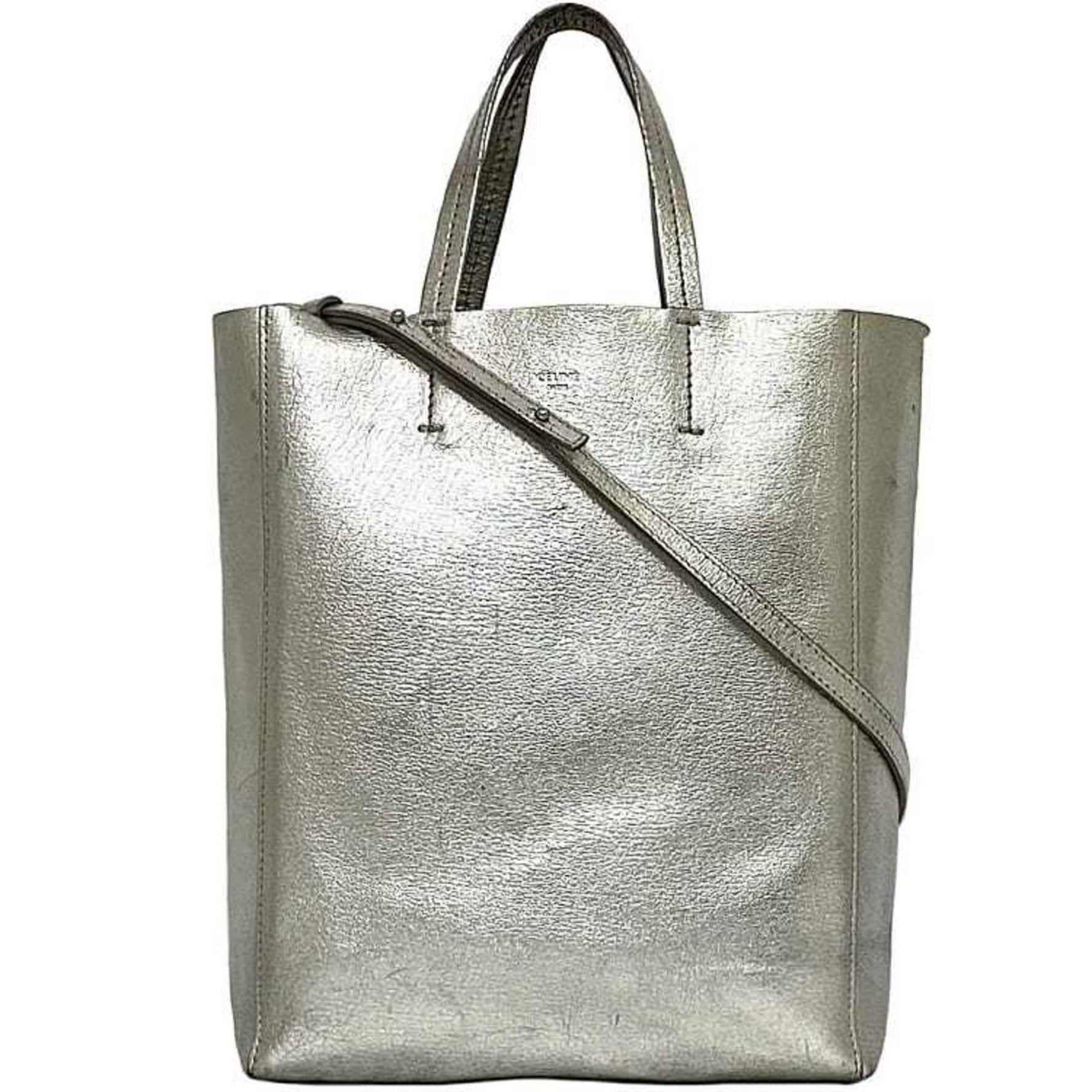Celine Tote Bag Vertical Cabas Small ec-22663 Silver 189813BDM.36AG 2-way Leather S-MG-0139 CELINE Crossbody Metallic Handbag