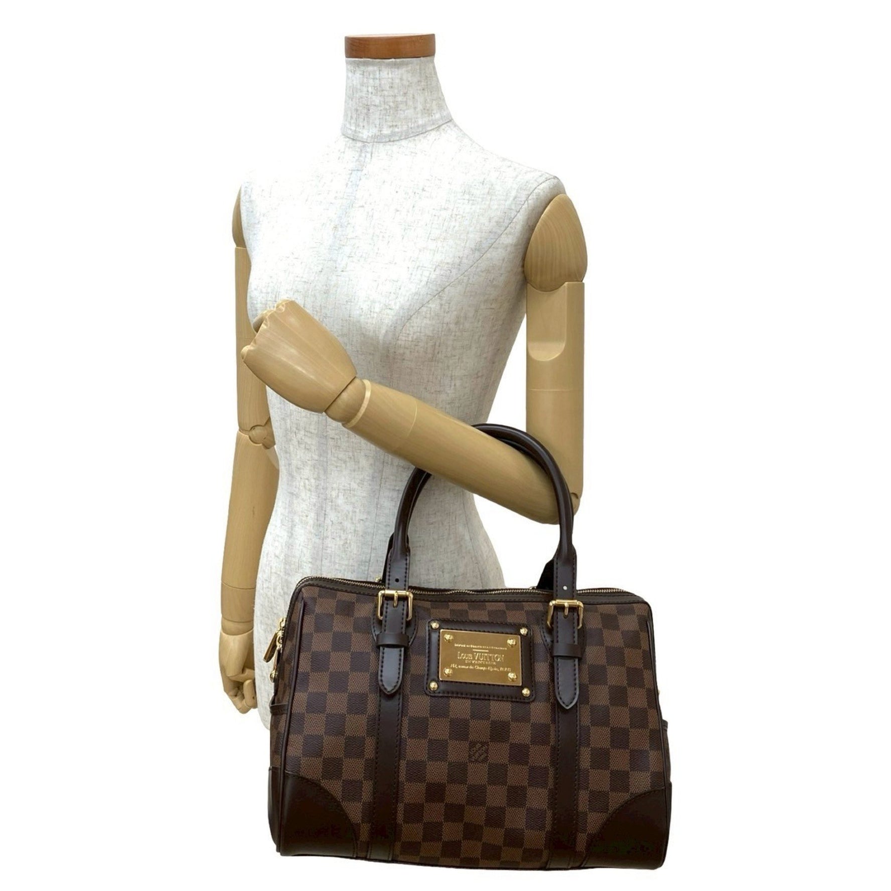 Unused, stored Louis Vuitton Berkeley Damier leather handbag, mini Boston bag, tote