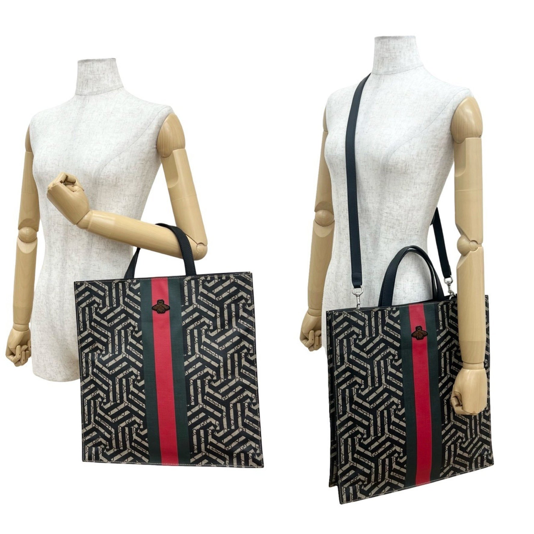 GUCCI GG Kaleido Bee Leather Tote Bag, Handbag, Shoulder Black/Brown