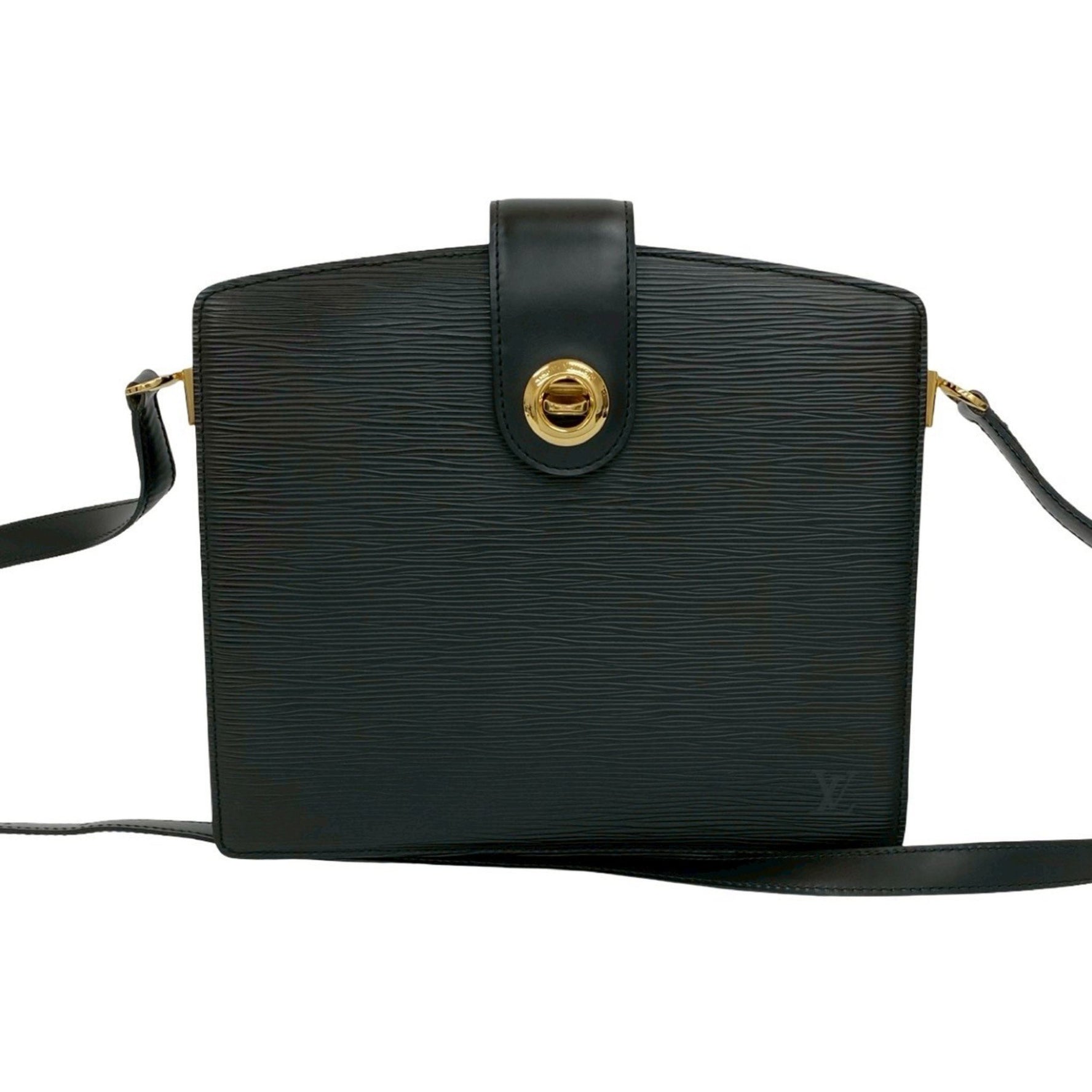 LOUIS VUITTON Vintage Capuchin Epi Leather Turnlock Shoulder Bag Pochette Noir 417-1