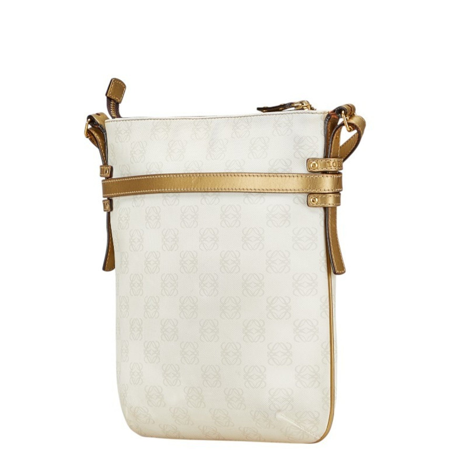 LOEWE Anagram Repeat Crossbody Shoulder Bag in Gold, PVC and Leather