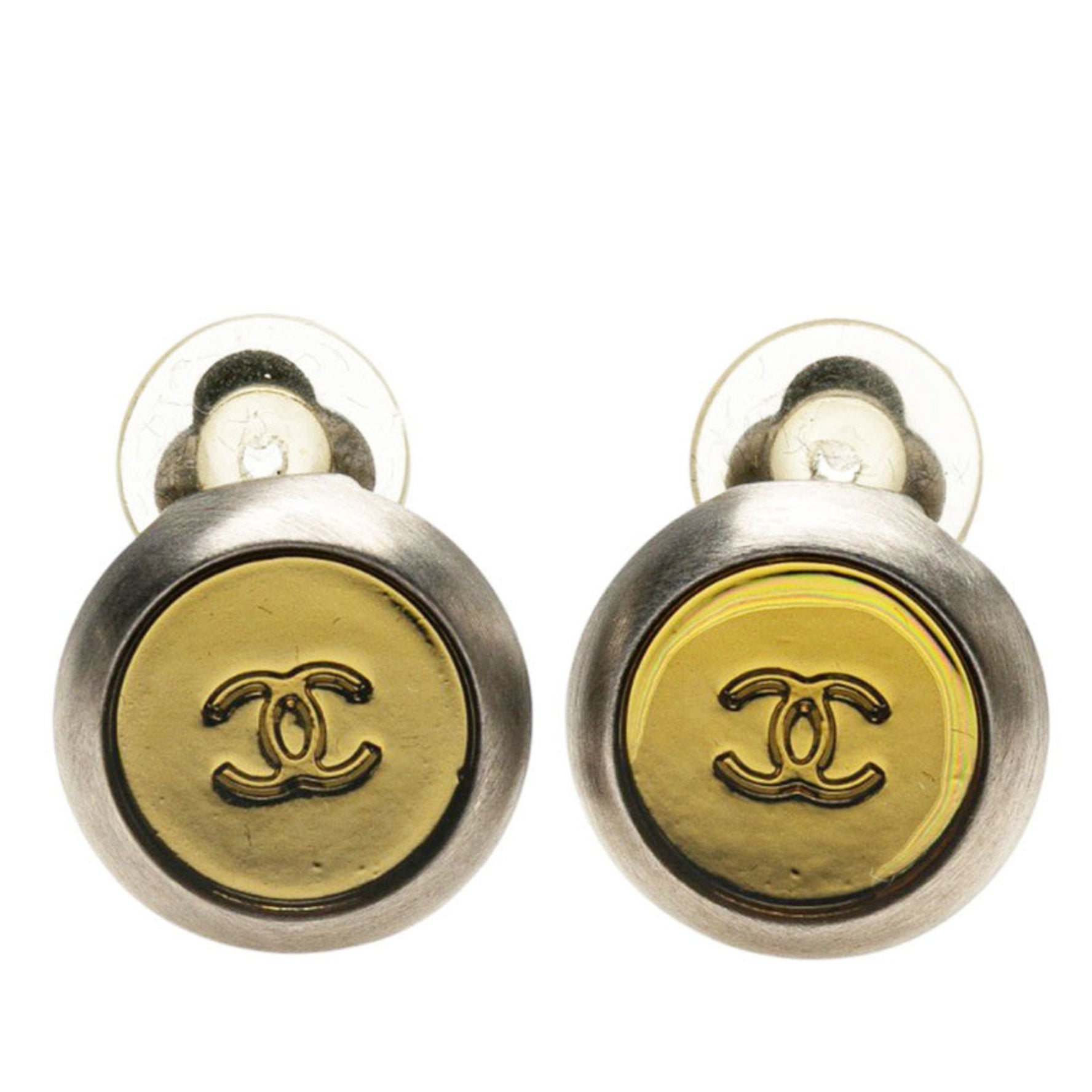 CHANEL Coco Mark Earrings in Silver and Yellow Metal