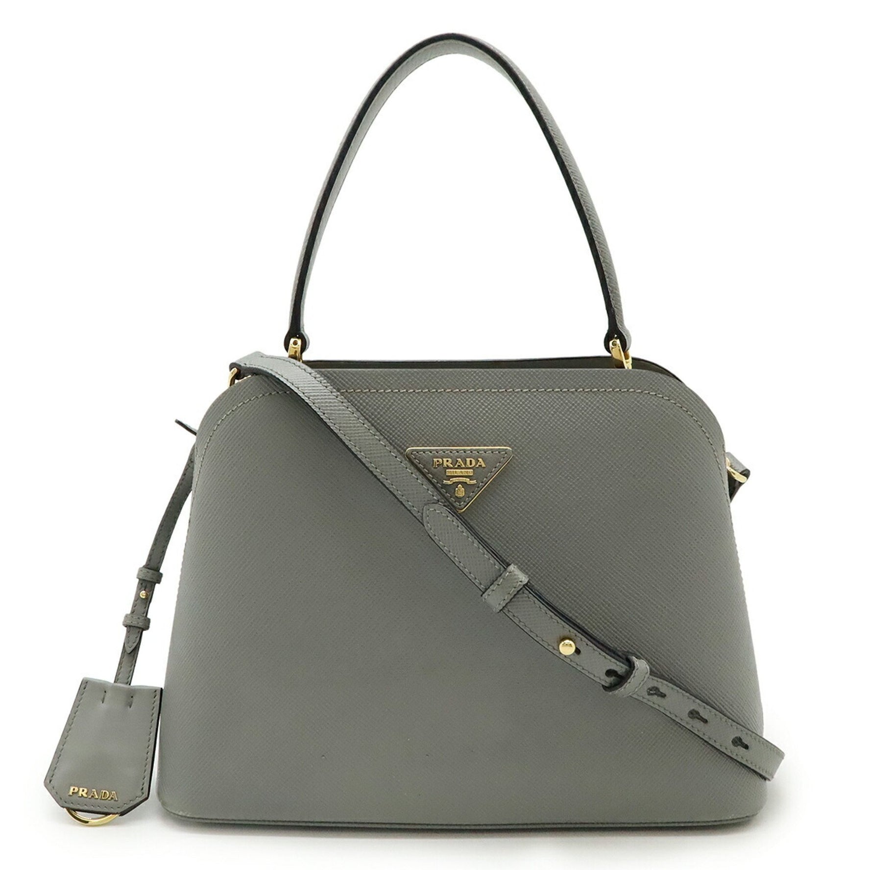 PRADA Matinee handbag/shoulder bag in Saffiano leather, ARDESIA, gray, purchased at a Japanese boutique.