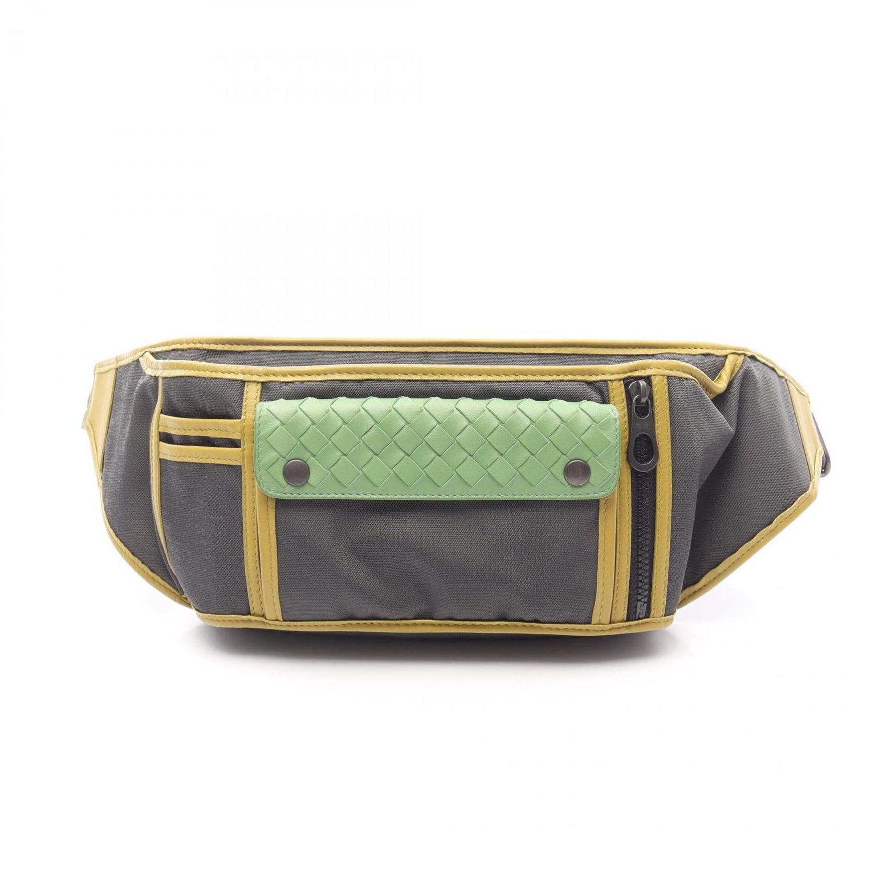 Bottega Veneta Intrecciato Waist Bag, Body Canvas and Leather, Gray, Yellow, Green