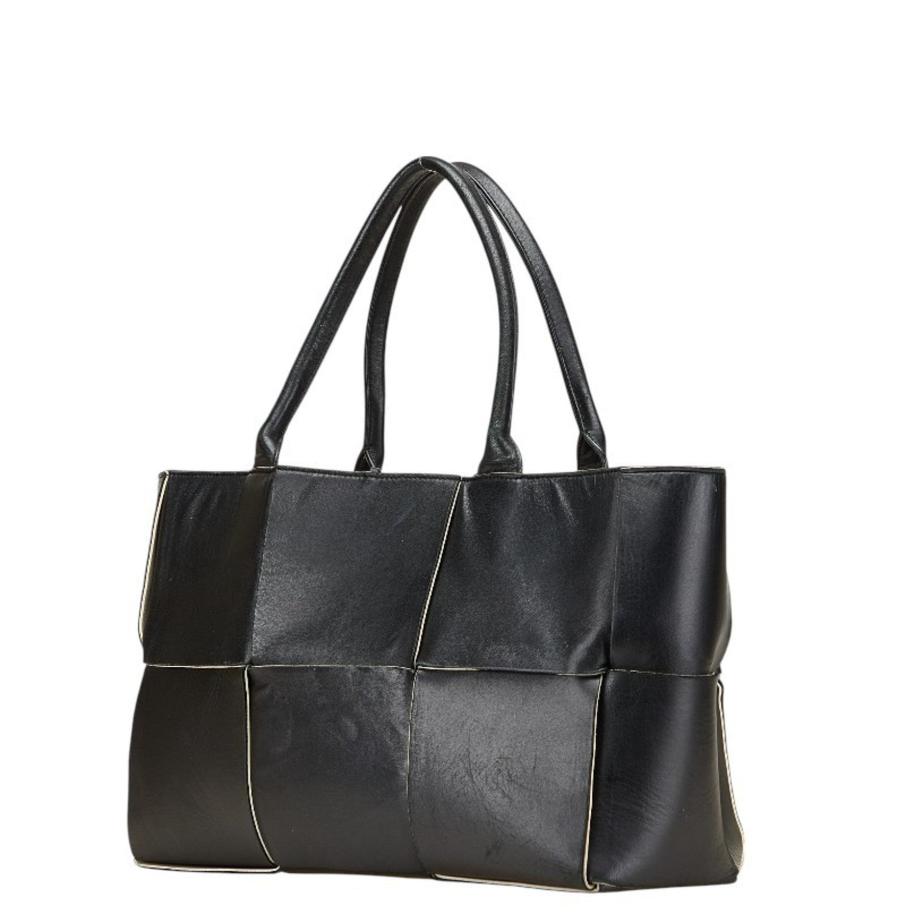 Bottega Veneta Maxi Intrecciato Arco Tote Medium Bag in Black and Off-White Calfskin Leather