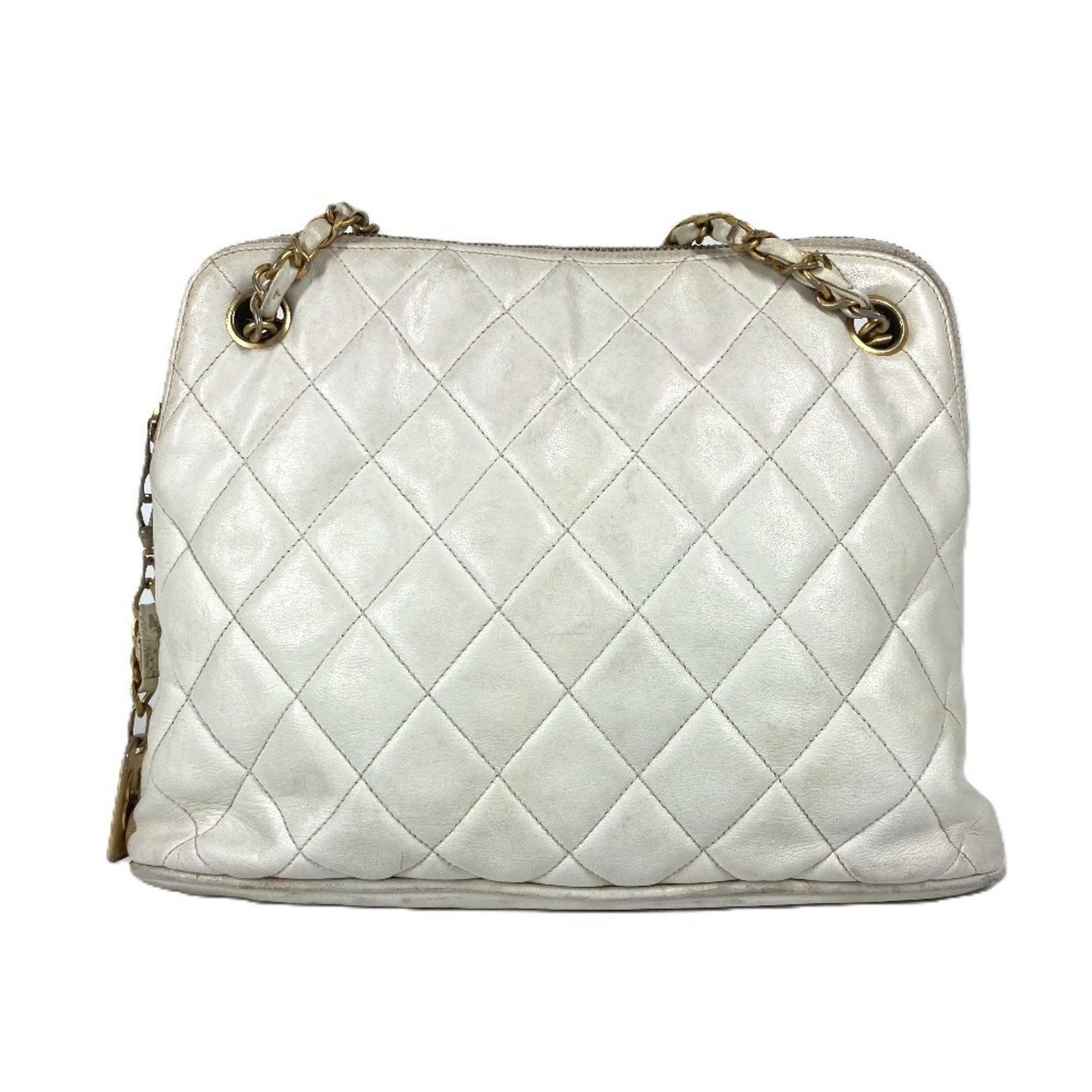 CHANEL Vintage Matelasse Quilted Logo Double Chain Bag Shoulder Leather