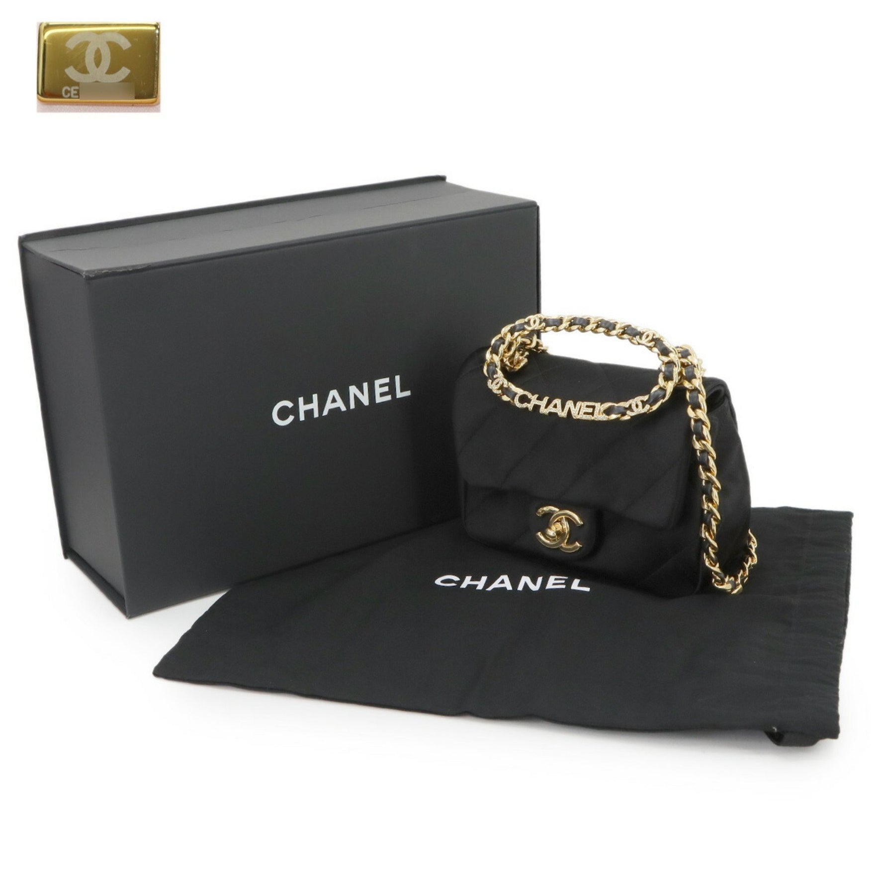 CHANEL Mini Matelasse Chain Shoulder Bag in Satin with Gold Hardware