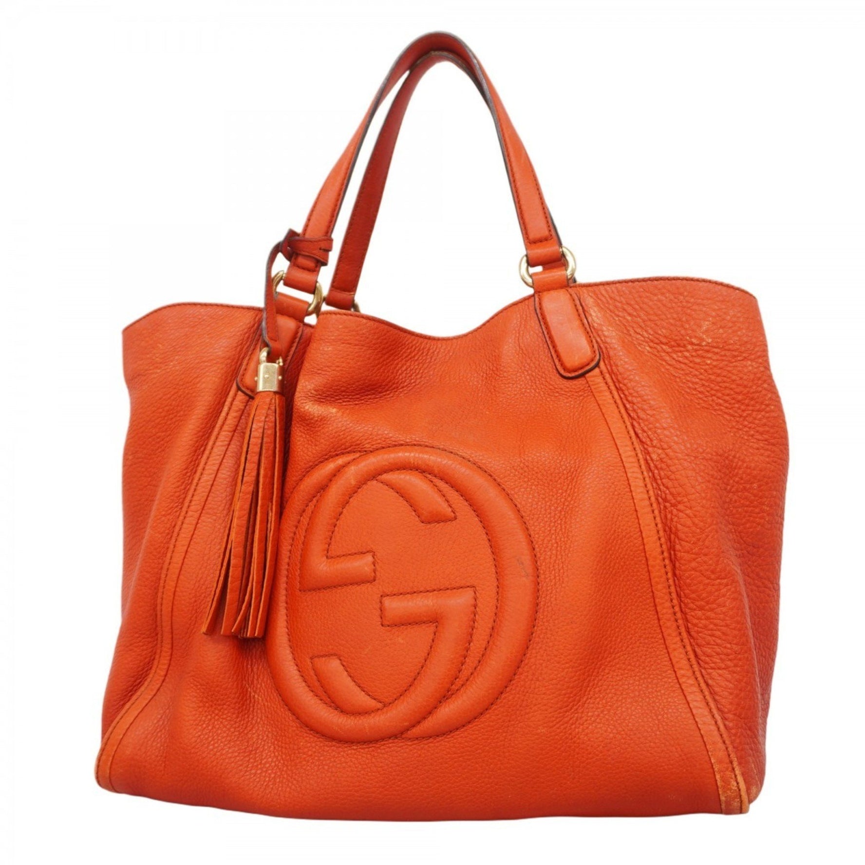 Gucci Soho Tote Bag Leather Orange Champagne Women's