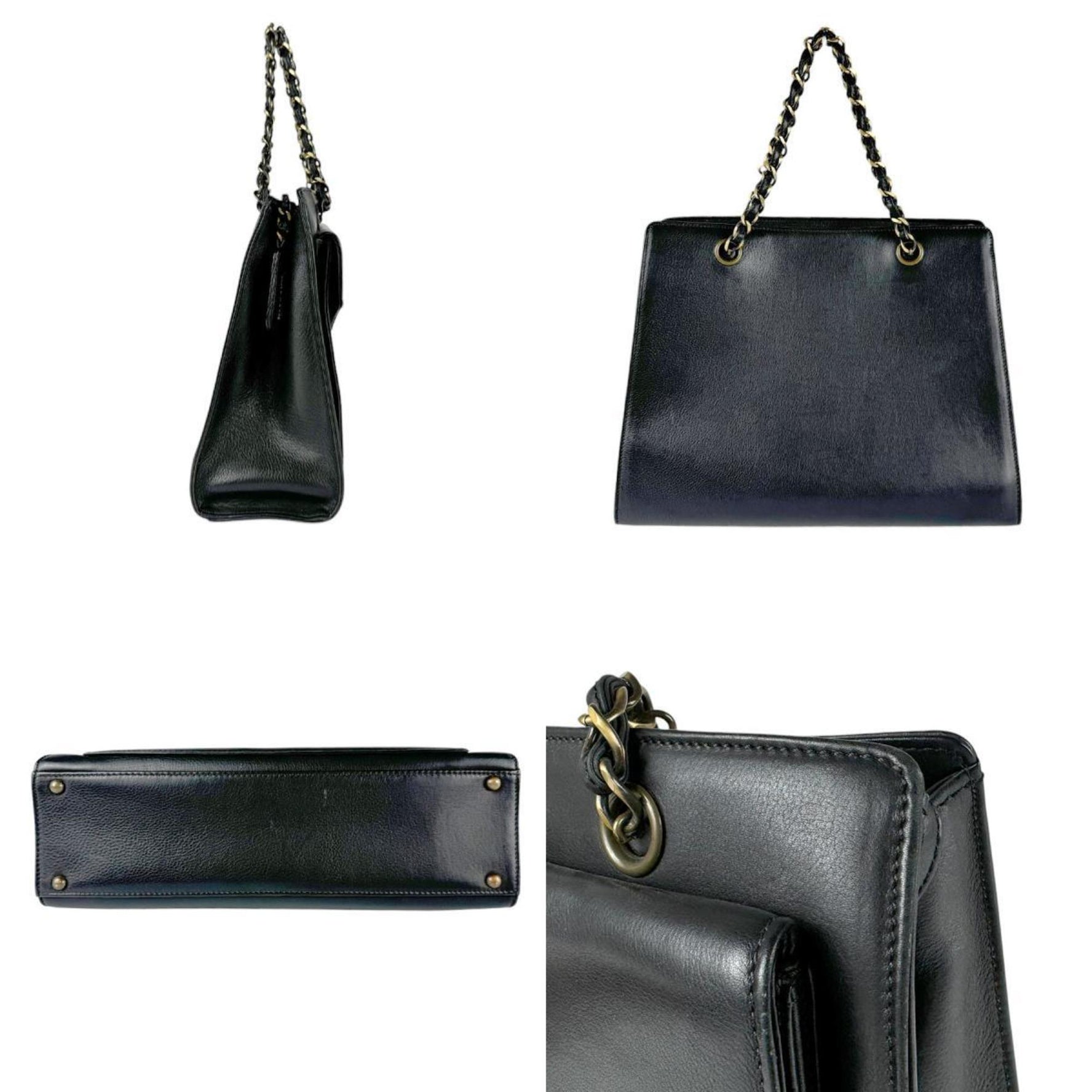 CHANEL handbag leather metal black gold ladies z3332