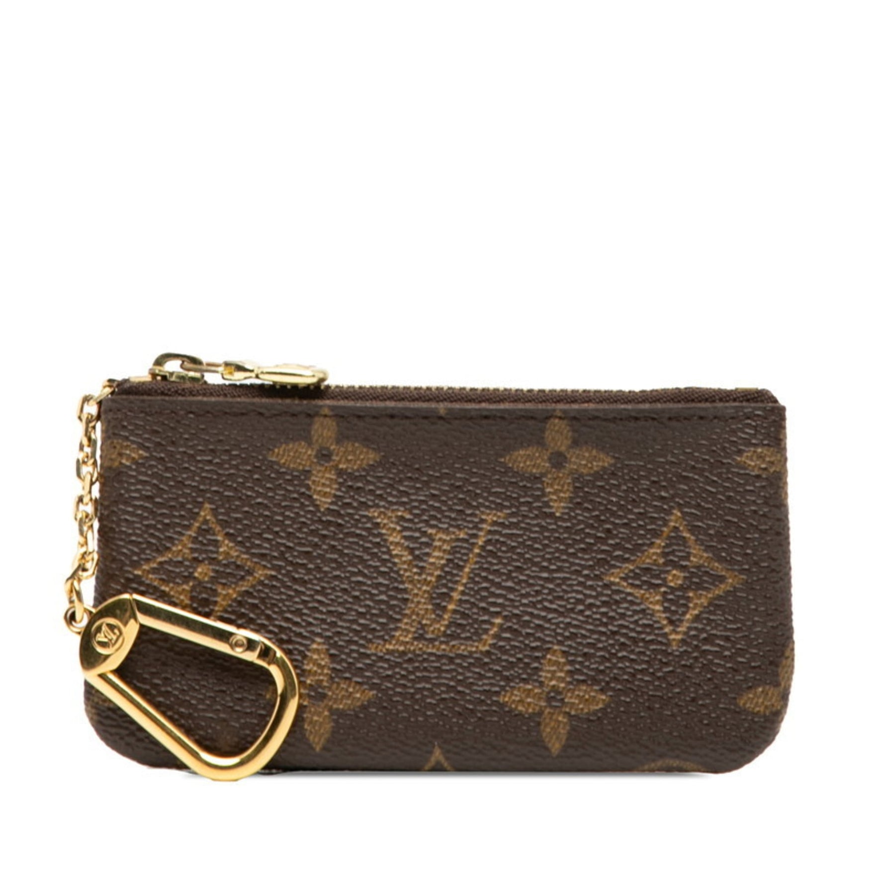 Louis Vuitton Monogram Pochette Clé Wallet/Coin Case, Key Coin Purse Brown Leather LOUIS VUITTON