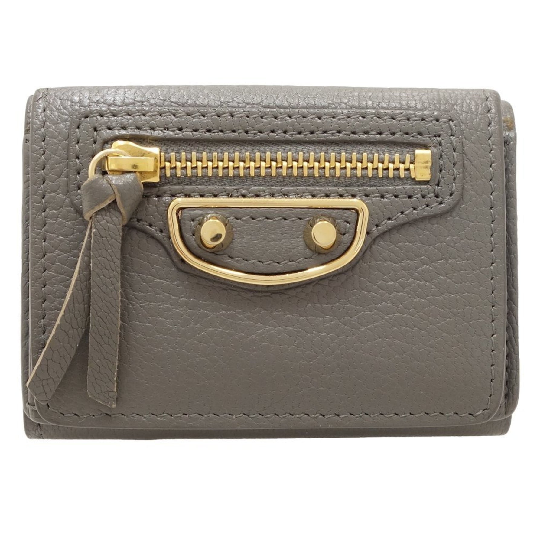BALENCIAGA Edge City Mini Wallet Trifold Leather Gray