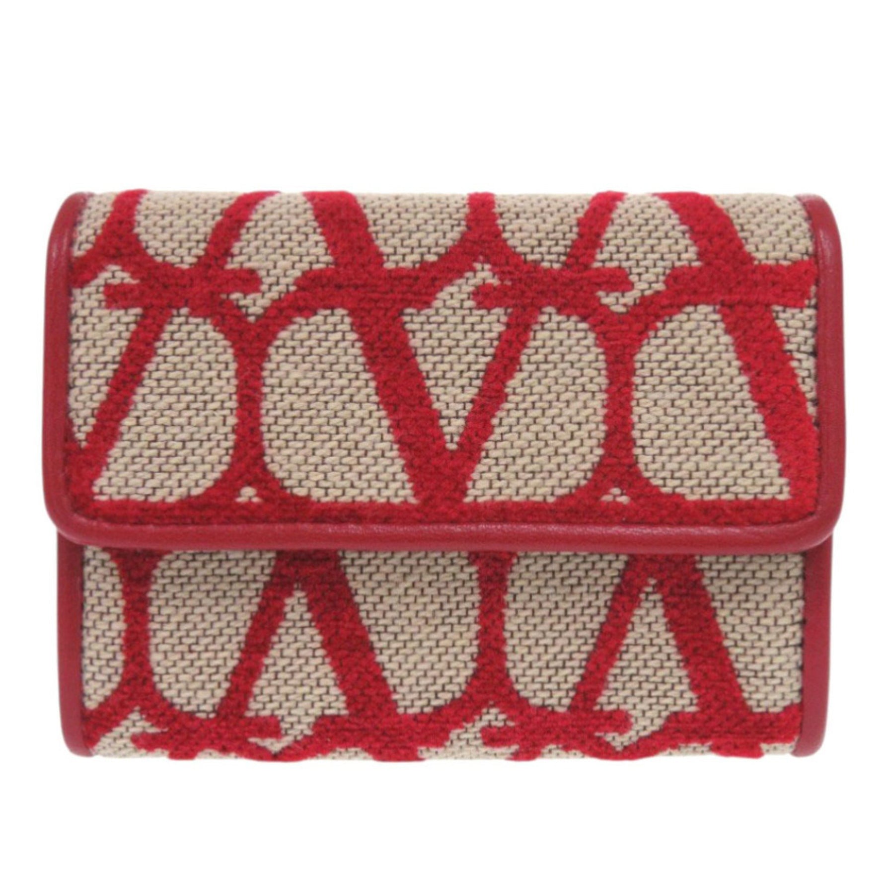 Like new Valentino Garavani Toile Iconograph leather red card case, 0840