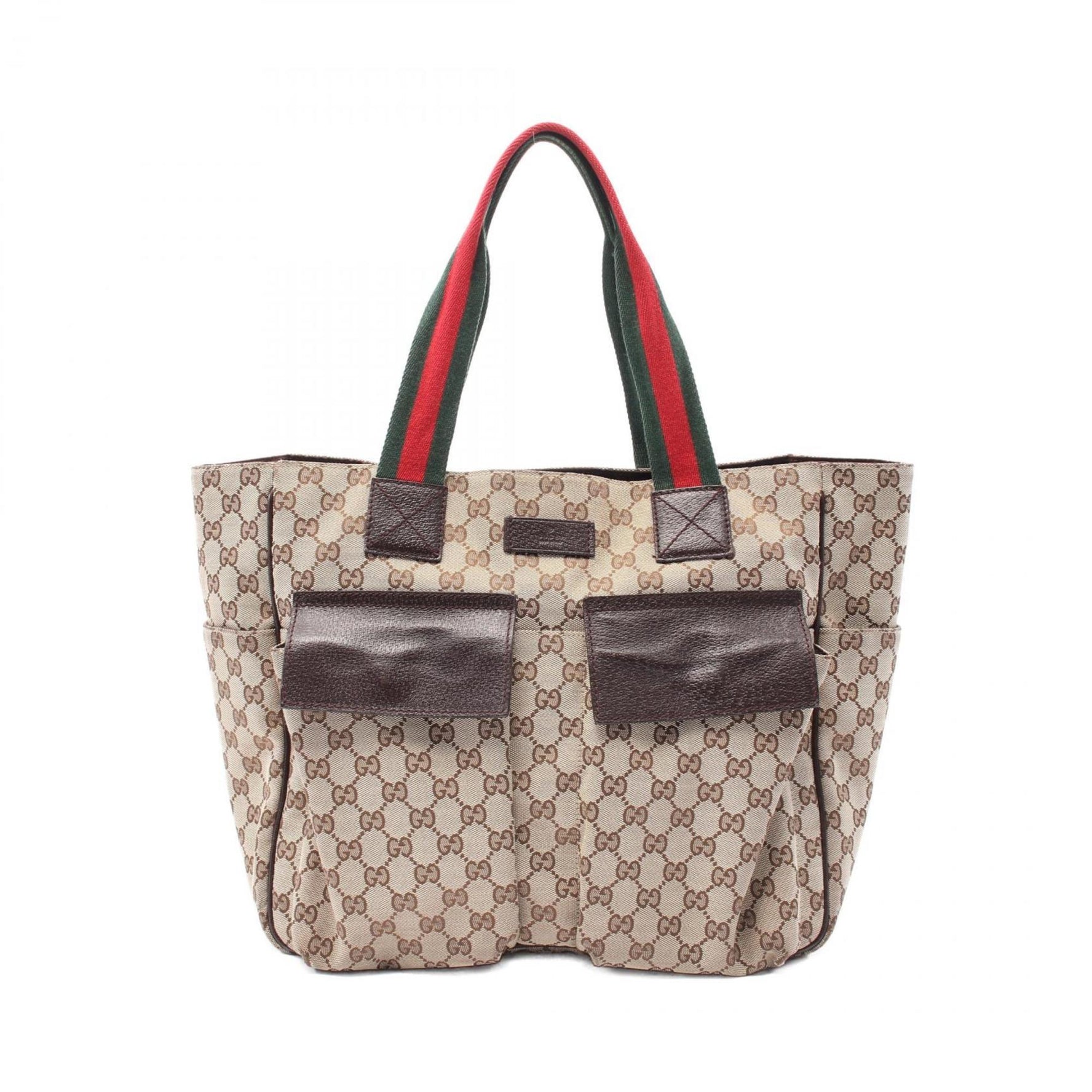 GUCCI Sherry Line GG Canvas Tote Bag Leather Beige Brown