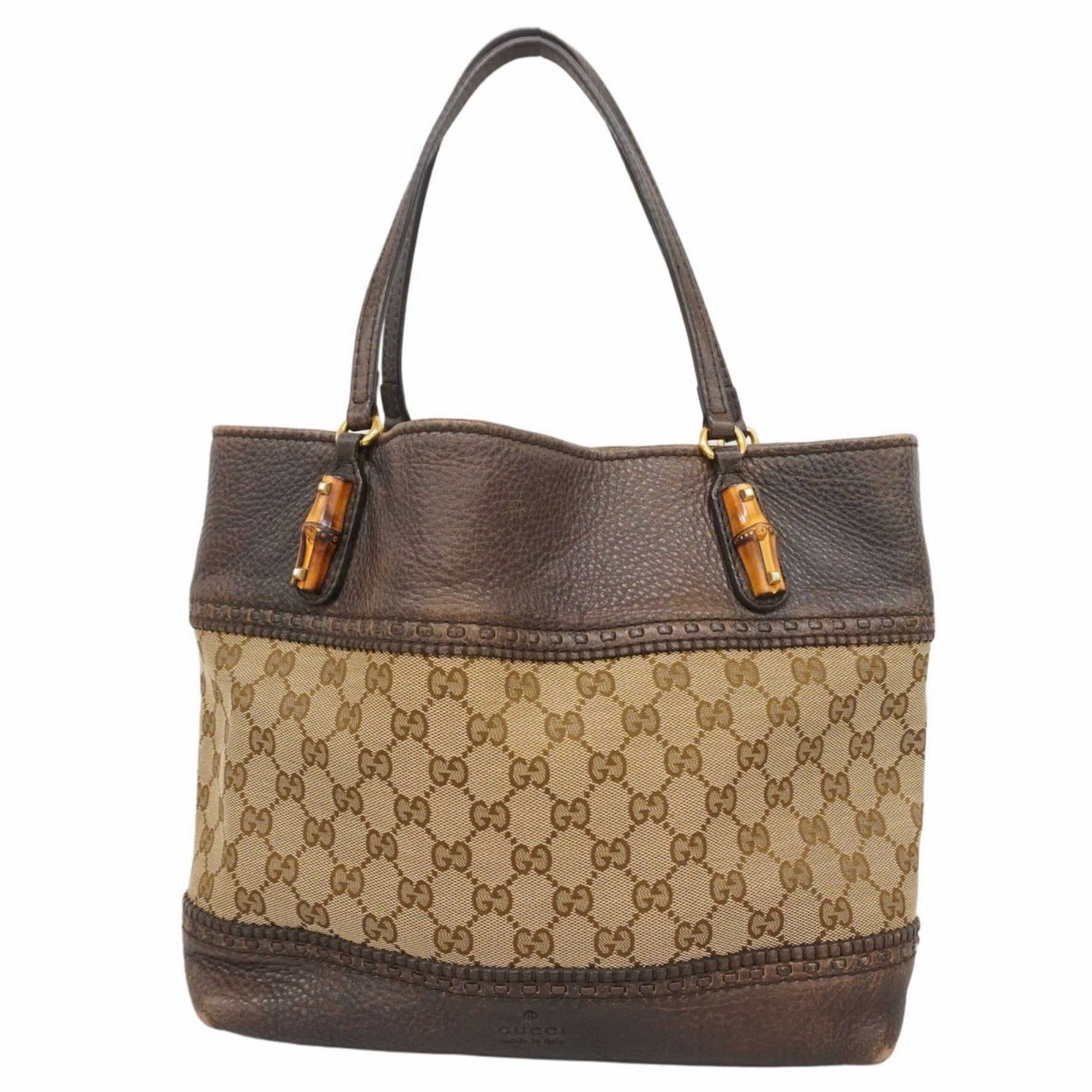 Gucci GG Canvas Bamboo Tote Bag Brown Beige