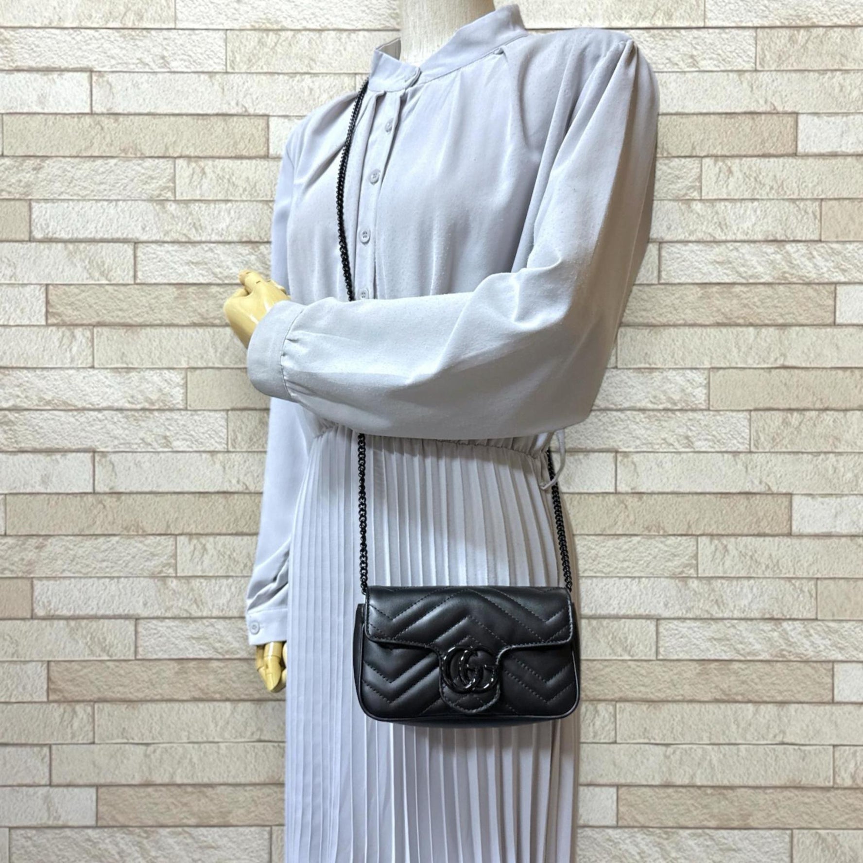 Gucci Super GG Marmont Shoulder Bag Leather Chain