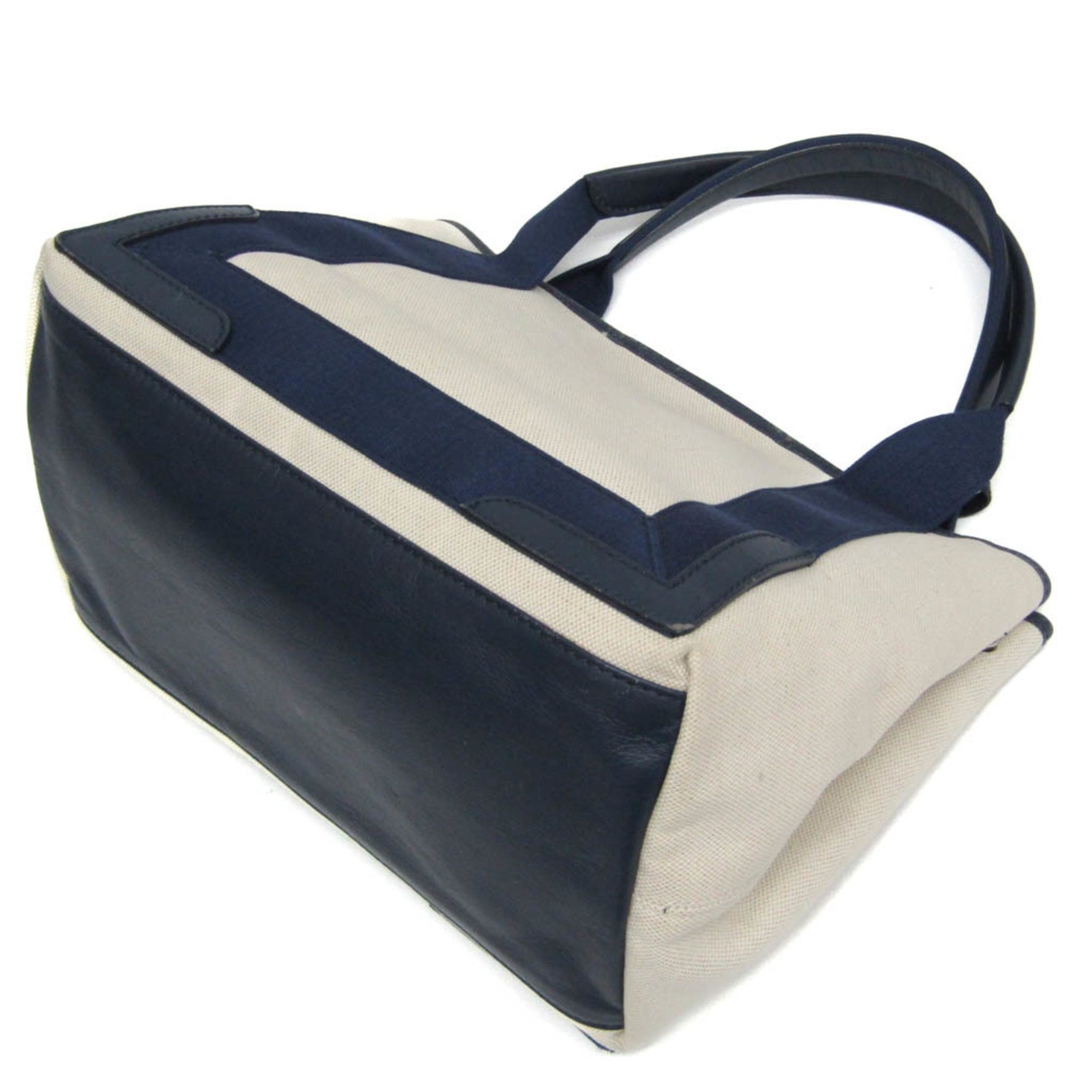 Balenciaga Navy Kabas S Stripe Women's Canvas,Leather Handbag Black,Cream,Navy