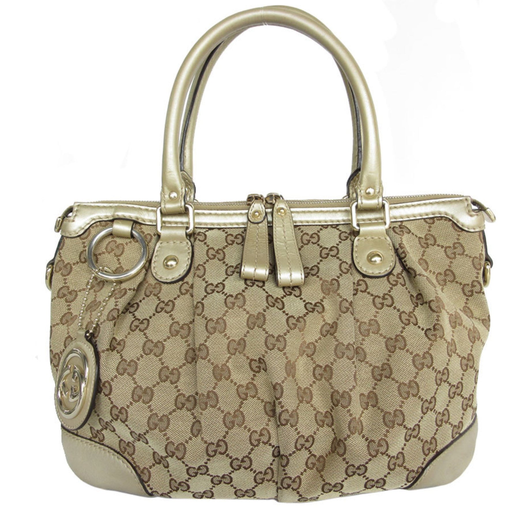 Gucci GUCCI Handbag GG Canvas Leather Beige Gold Light Women's s0375g