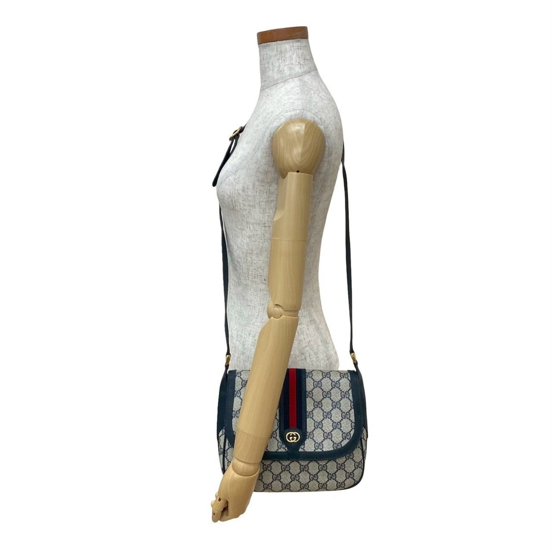GUCCI Old Gucci Sherry Line GG Logo Hardware Leather Shoulder Bag Navy -8012