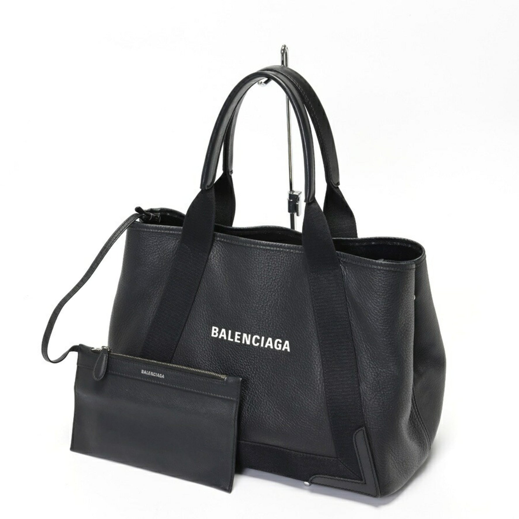 BALENCIAGA Navy Cabas M Tote Bag Leather Black T-157565