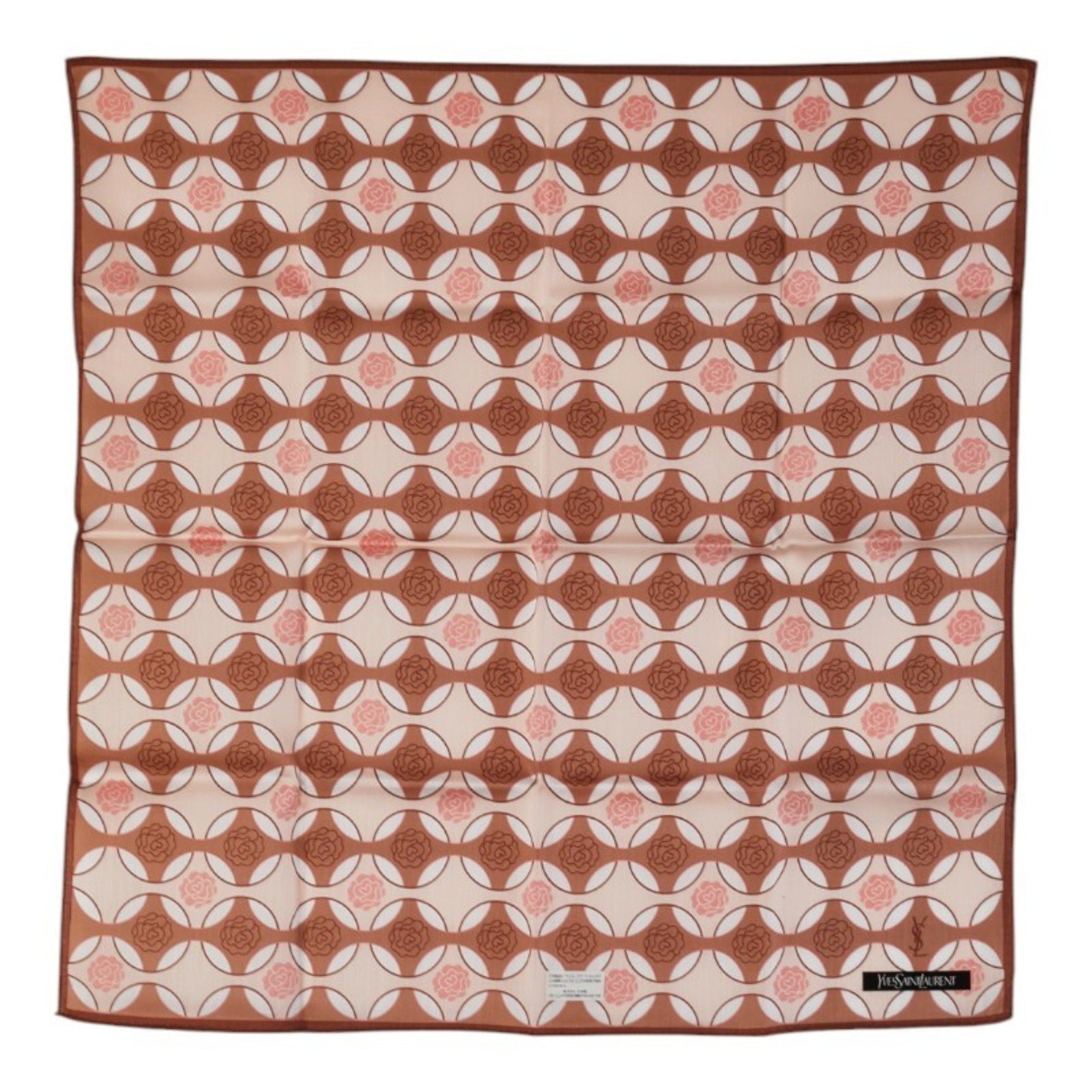 Saint Laurent YSL logo rose scarf/muffler/handkerchief in brown and multicolored cotton .
