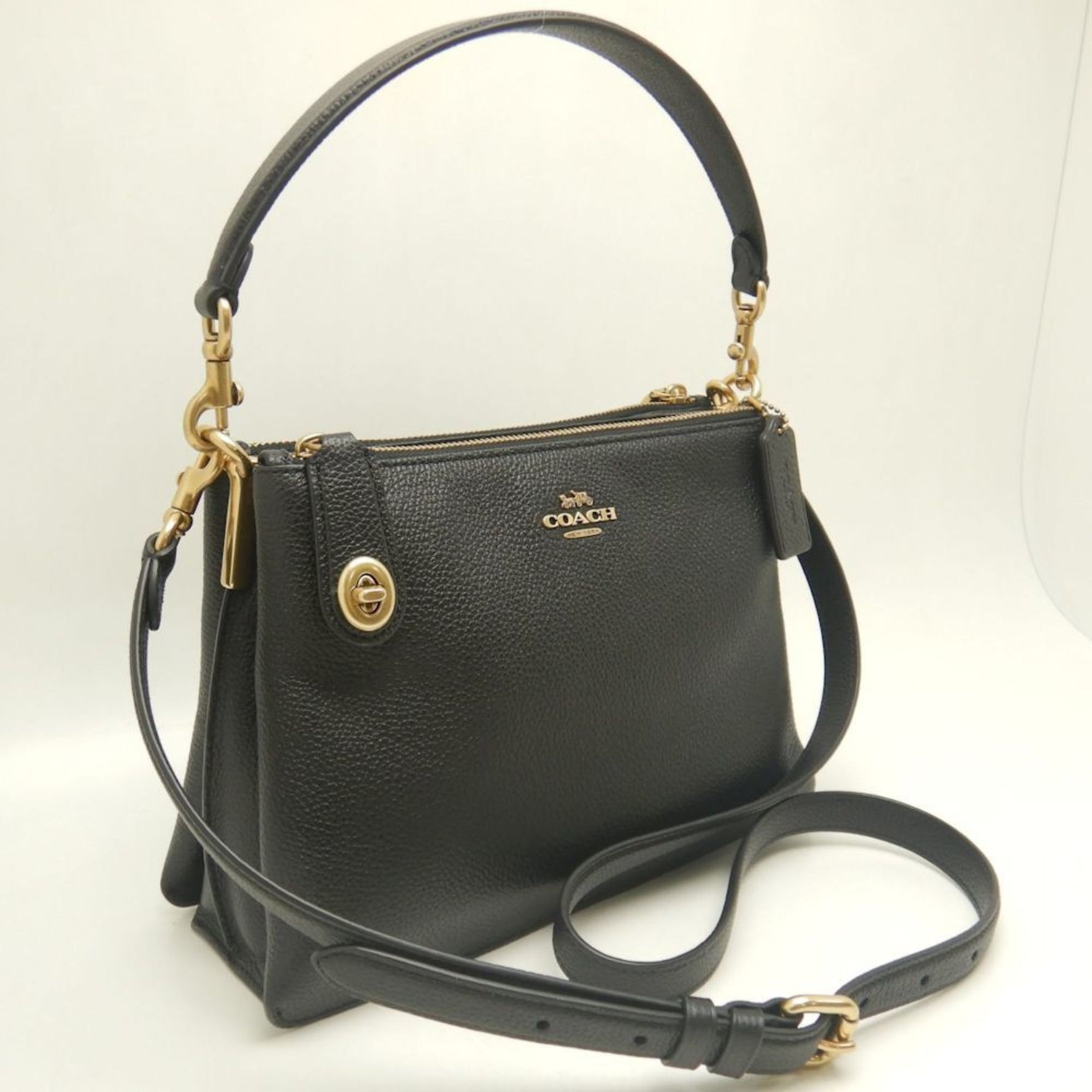 COACH Double Zip Shoulder Bag C4645 Leather Black Women's