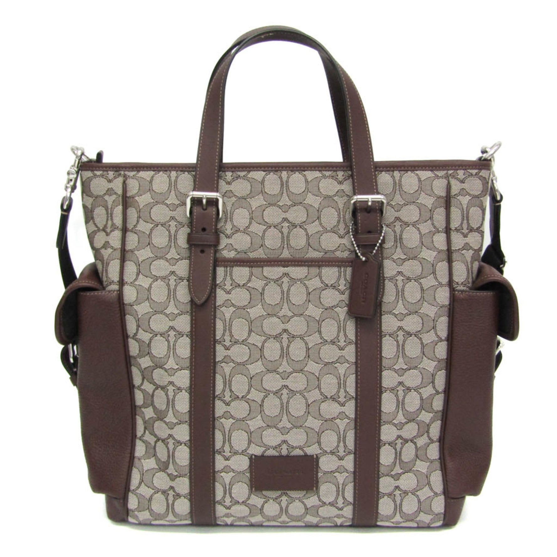 Coach Signature Sprint Tote Leather,Jacquard Shoulder Bag,Tote Bag Beige,Brown