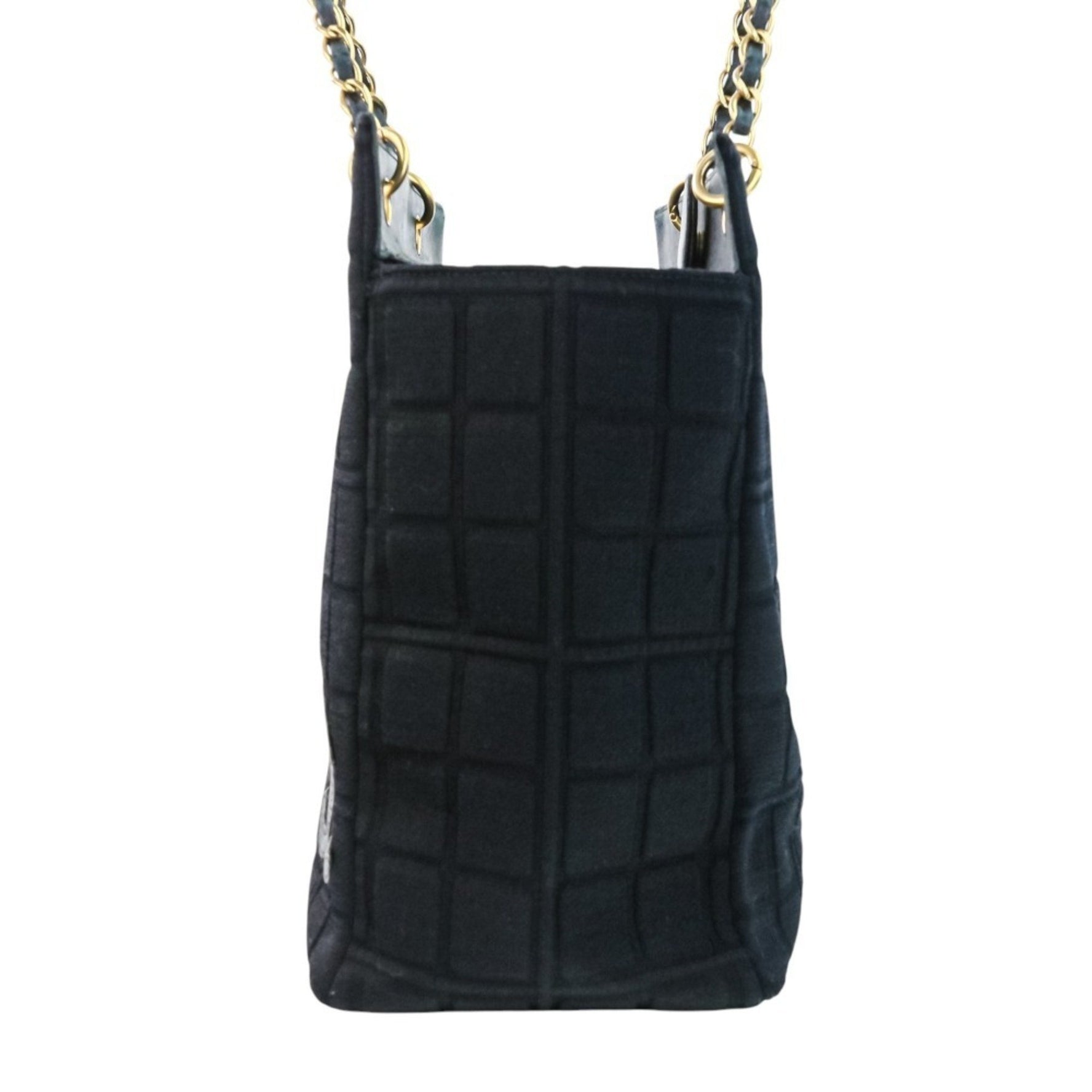 CHANEL Cotton Jersey Chocolate Bar Chain Handbag Tote Bag in and Gold