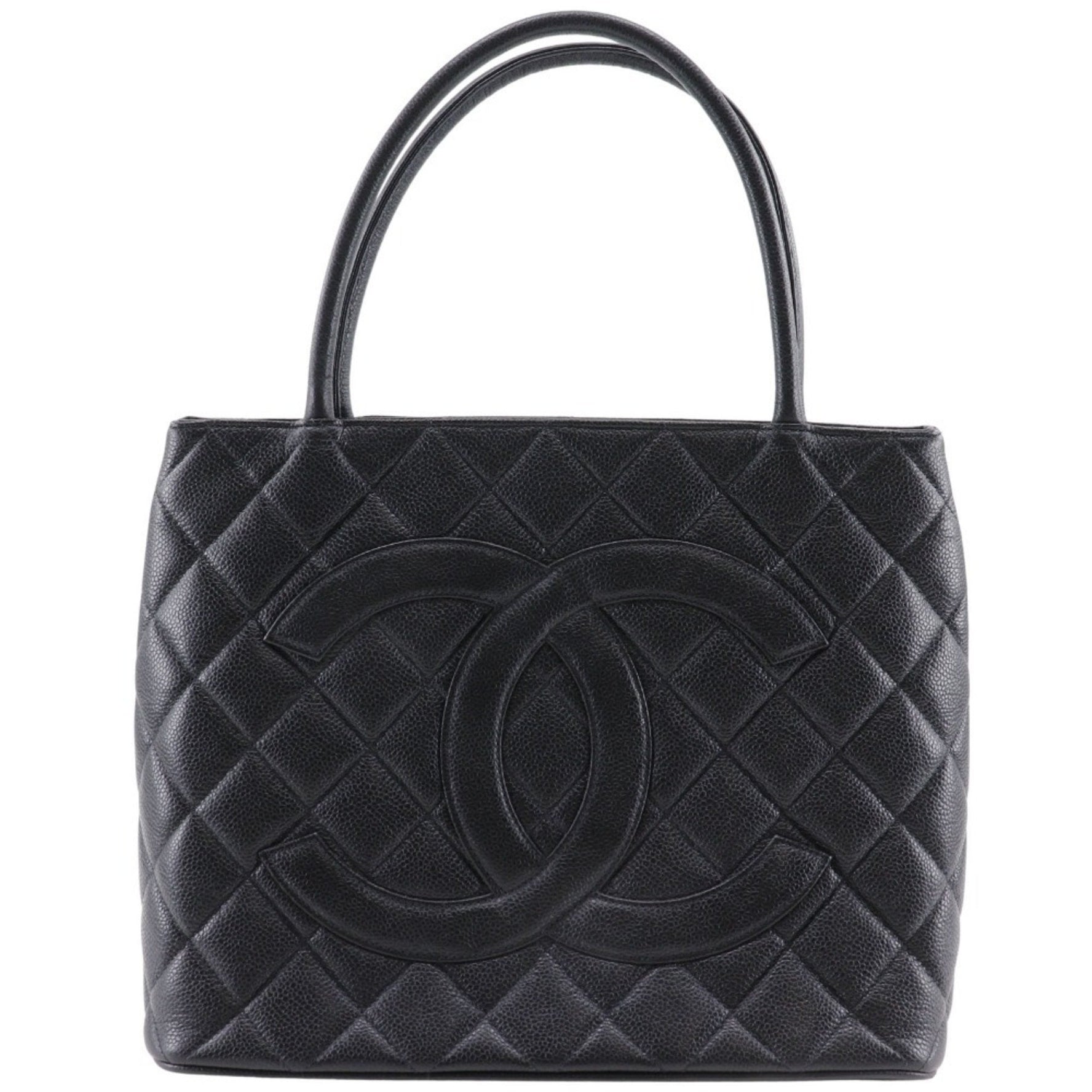 CHANEL Reprint Tote Bag Coco Mark A01804 Caviar Skin Black A5 Medallion Women's
