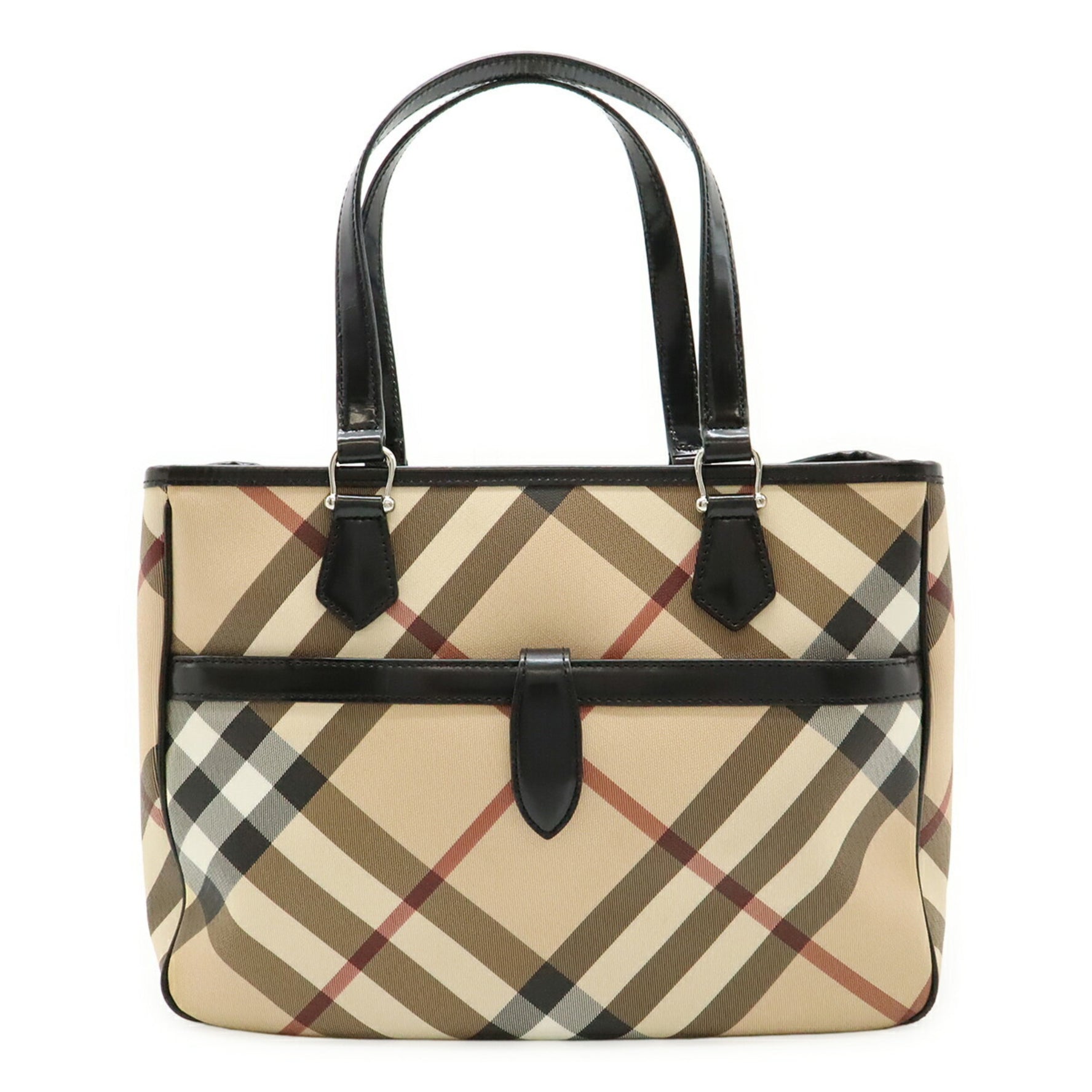 BURBERRY House Check Pattern Tote Bag Shoulder PVC Patent Leather Beige Black
