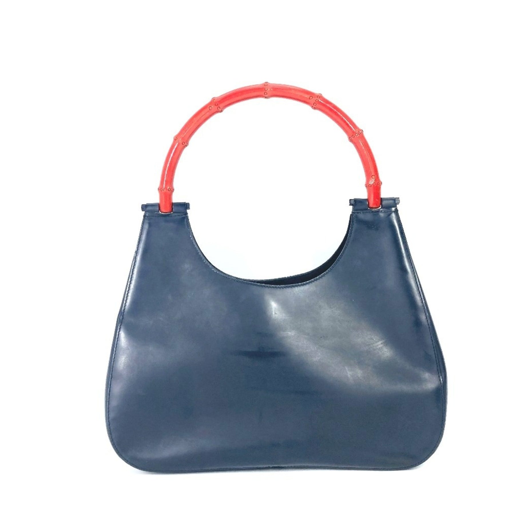 GUCCI 001 3789 Vintage Bamboo Shoulder Bag, Two-Tone Leather Handbag, Black