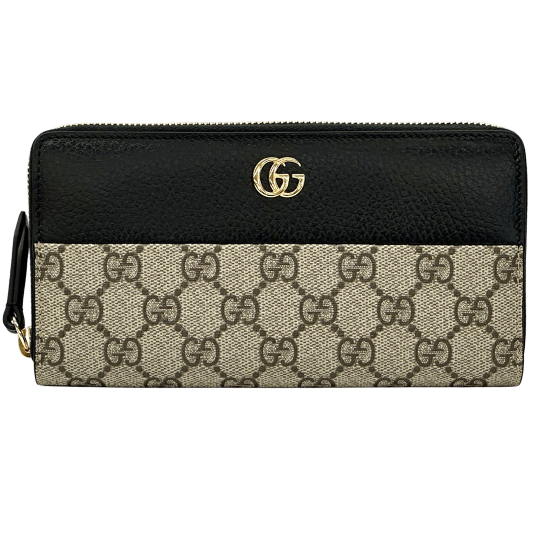 Gucci Petit Marmont Long Wallet GG Supreme Canvas, Brown/Black, Round Zipper