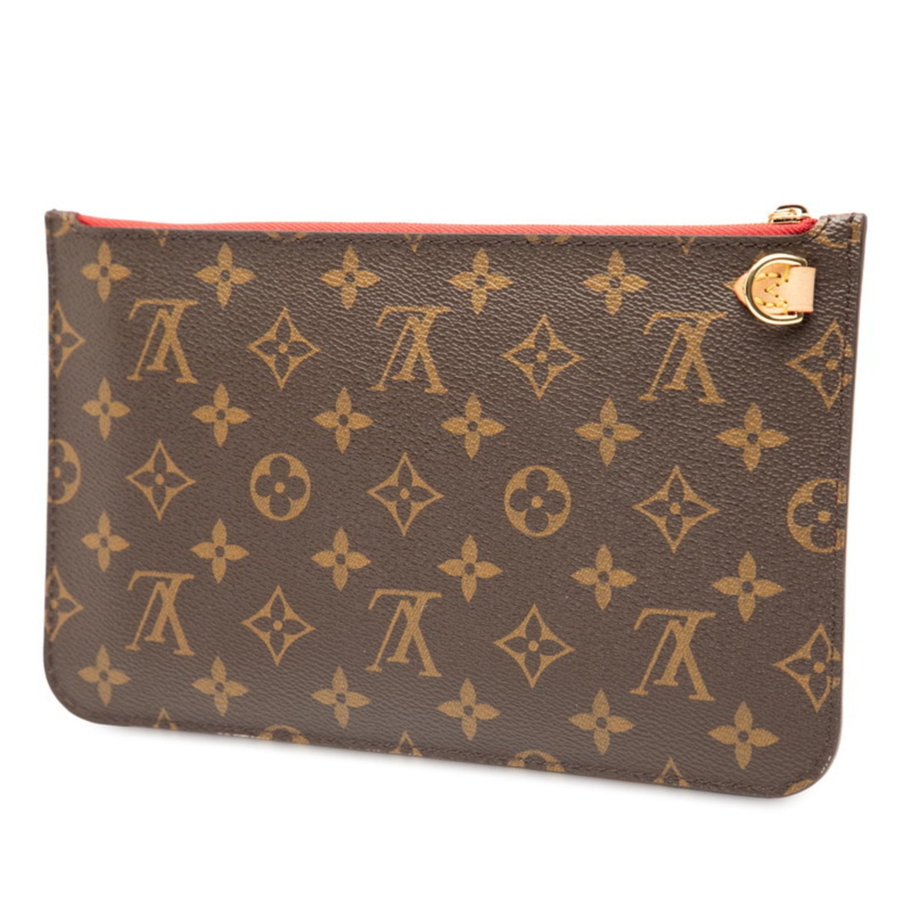 Louis Vuitton Monogram Neverfull MM with attached pouch in brown and red.