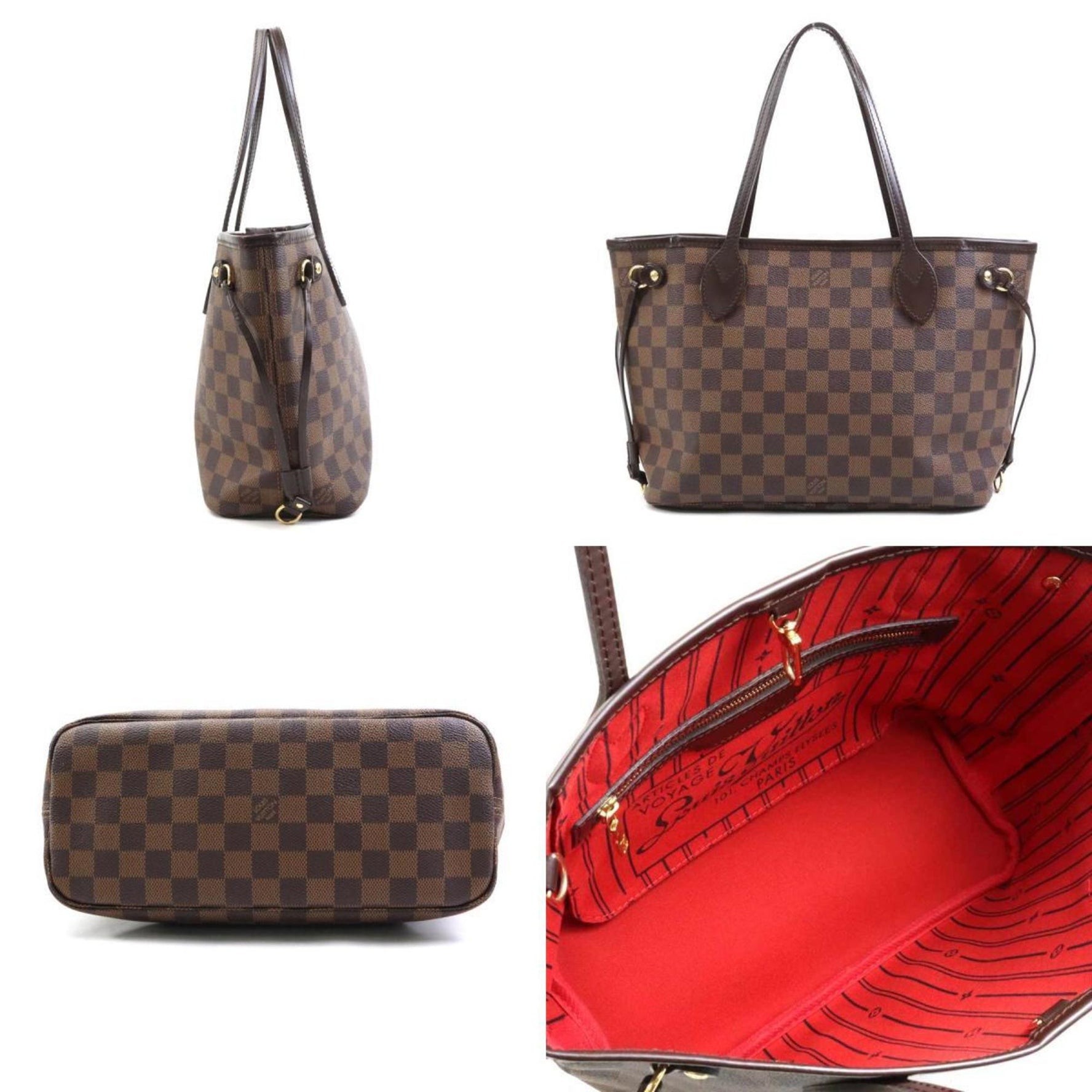 Louis Vuitton Tote Bag Damier Neverfull PM Canvas Brown Gold