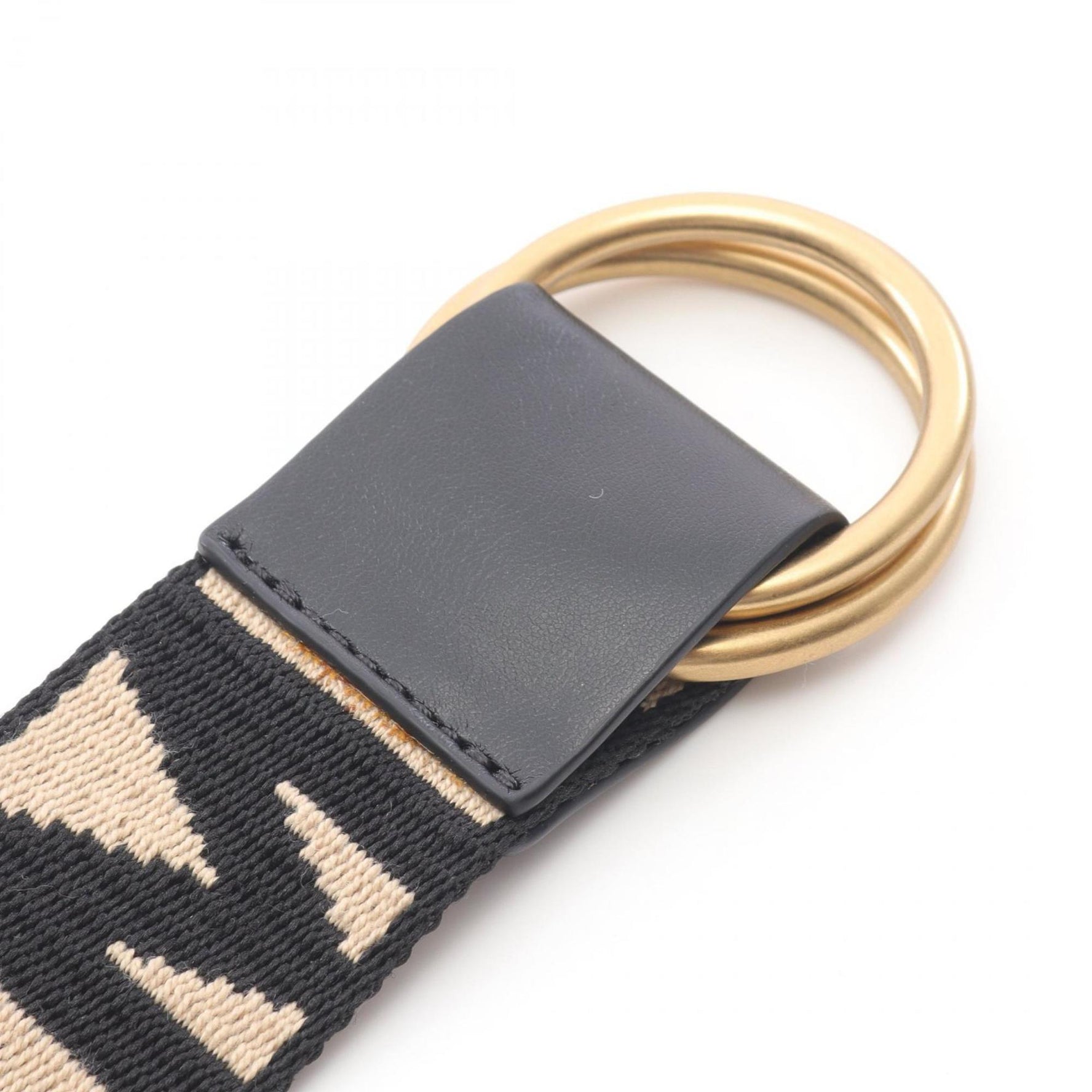 Stella McCartney jacquard logo ring belt, canvas and faux leather, beige black