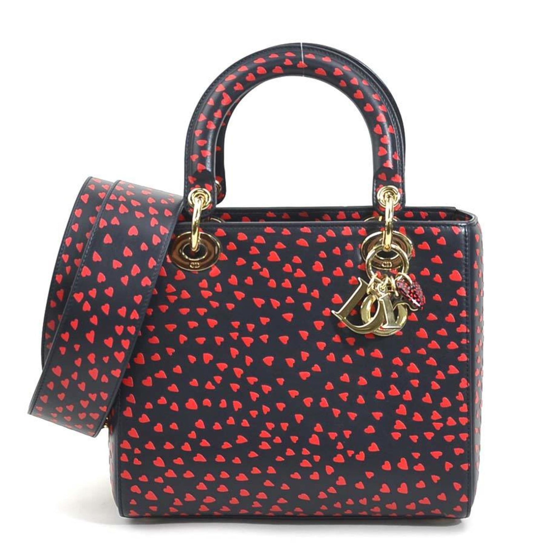 Christian Dior Handbag Shoulder Bag I Love Paris Lady Leather Navy x Red